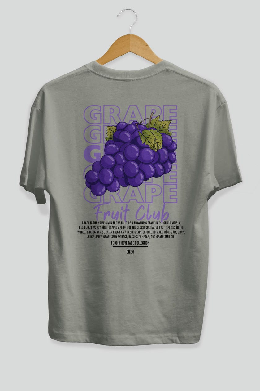 Grape Arka Baskılı Oversize t-shirt Erkek Kadın Pamuk Bisiklet Yaka tişort