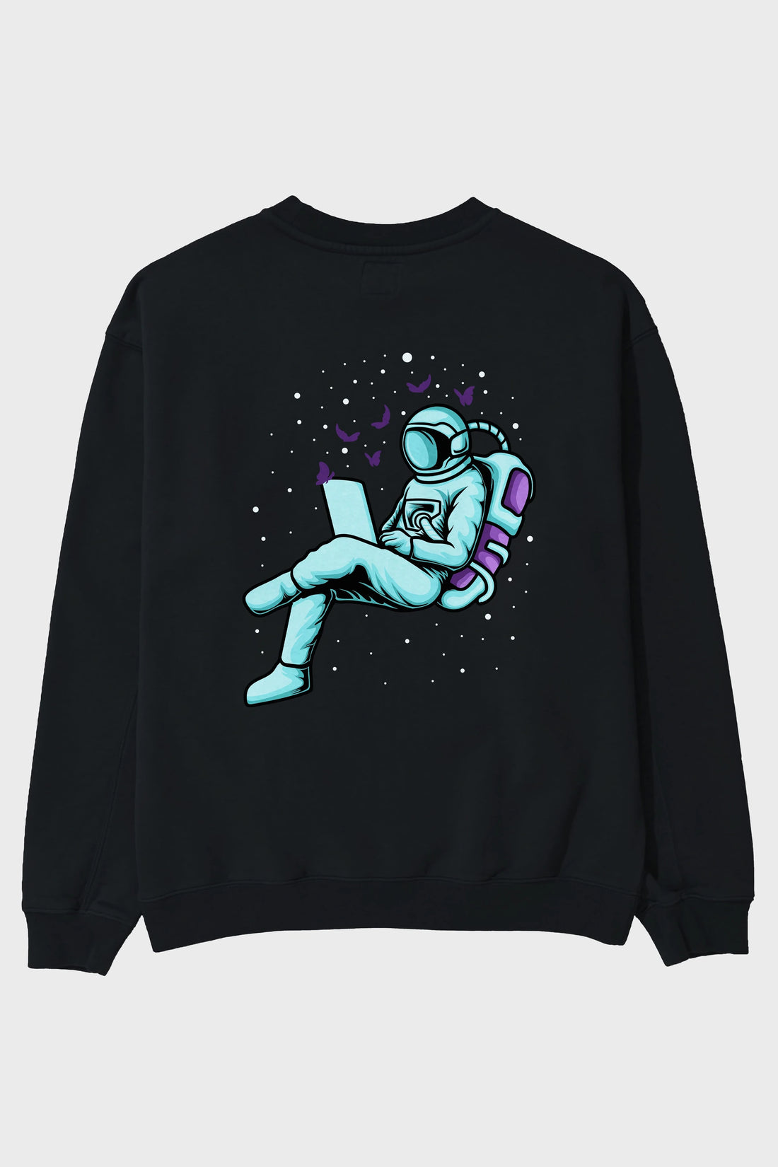 Work with Butterflies in Space Arka Baskılı Oversize Sweatshirt Erkek Kadın Unisex
