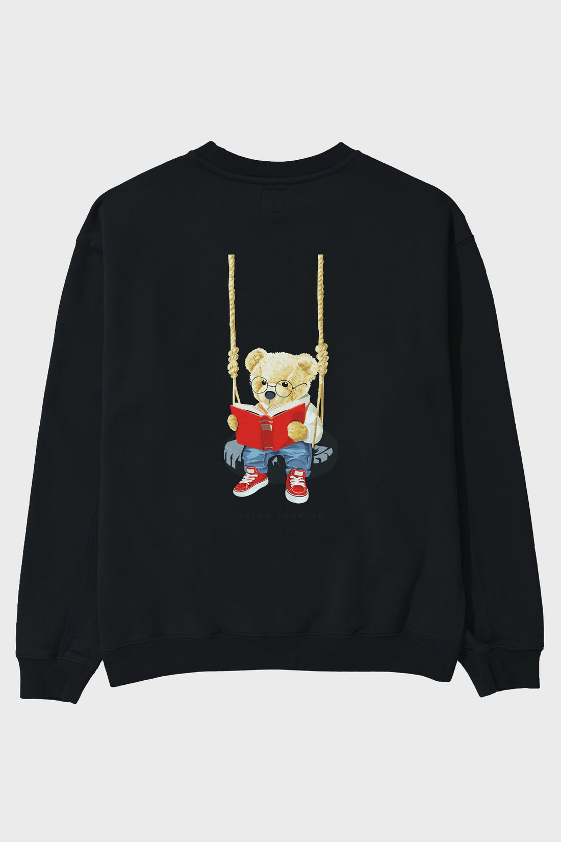 Teddy Bear Enjoy Reading Arka Baskılı Oversize Sweatshirt Erkek Kadın Unisex