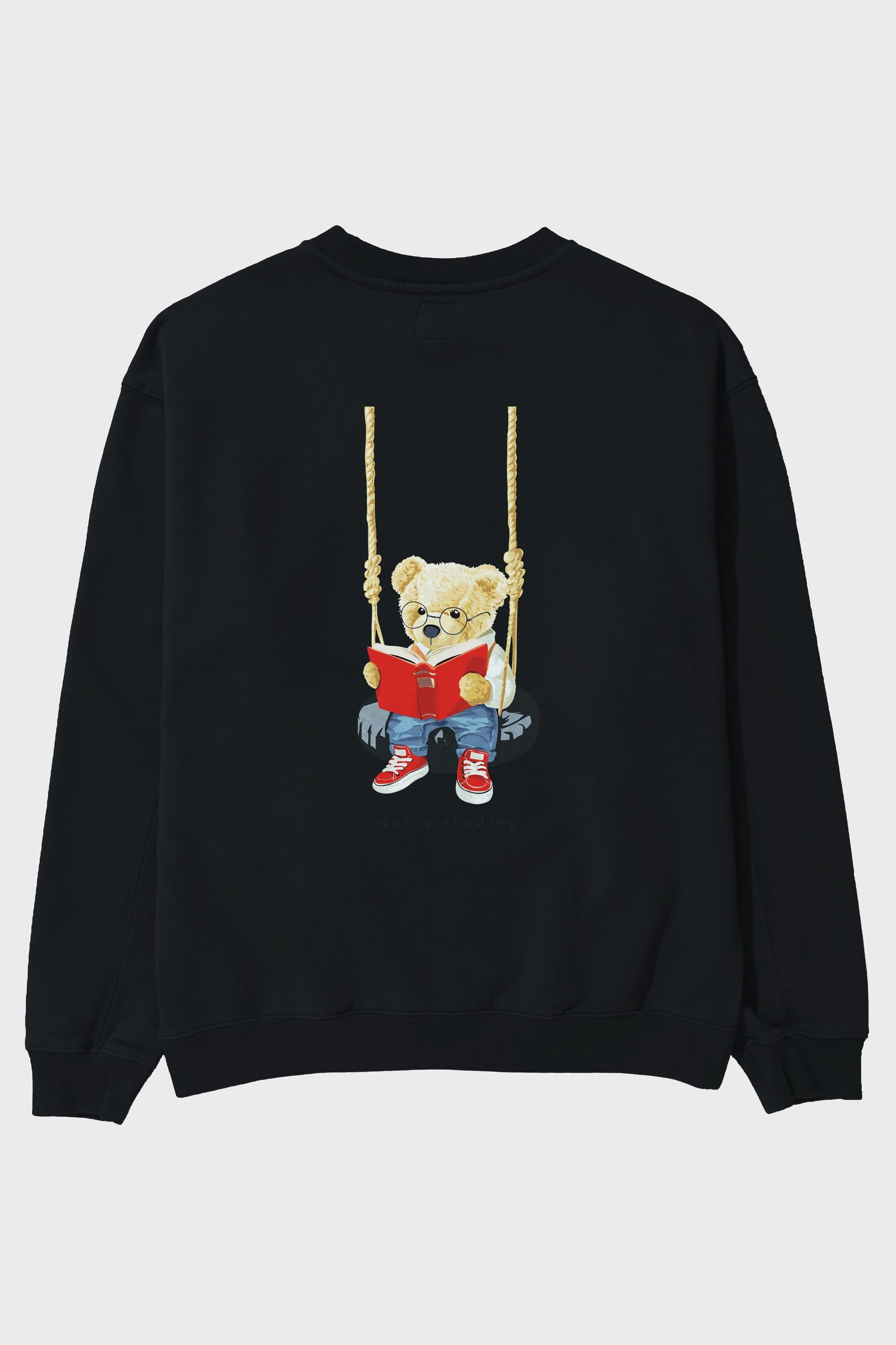 Teddy Bear Enjoy Reading Arka Baskılı Oversize Sweatshirt Erkek Kadın Unisex