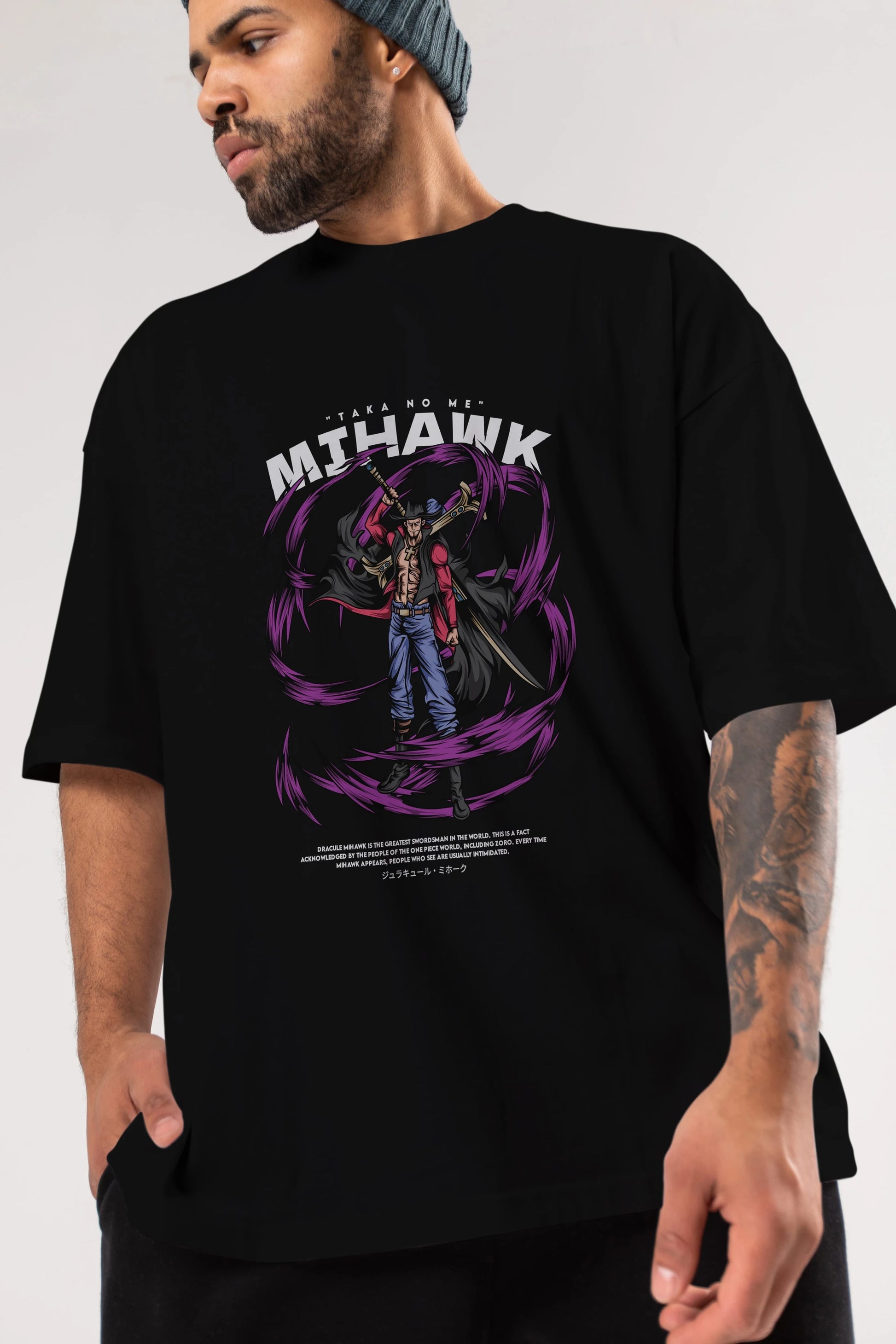 Mihawk Anime Ön Baskılı Oversize t-shirt %100 pamuk Erkek Kadın Unisex