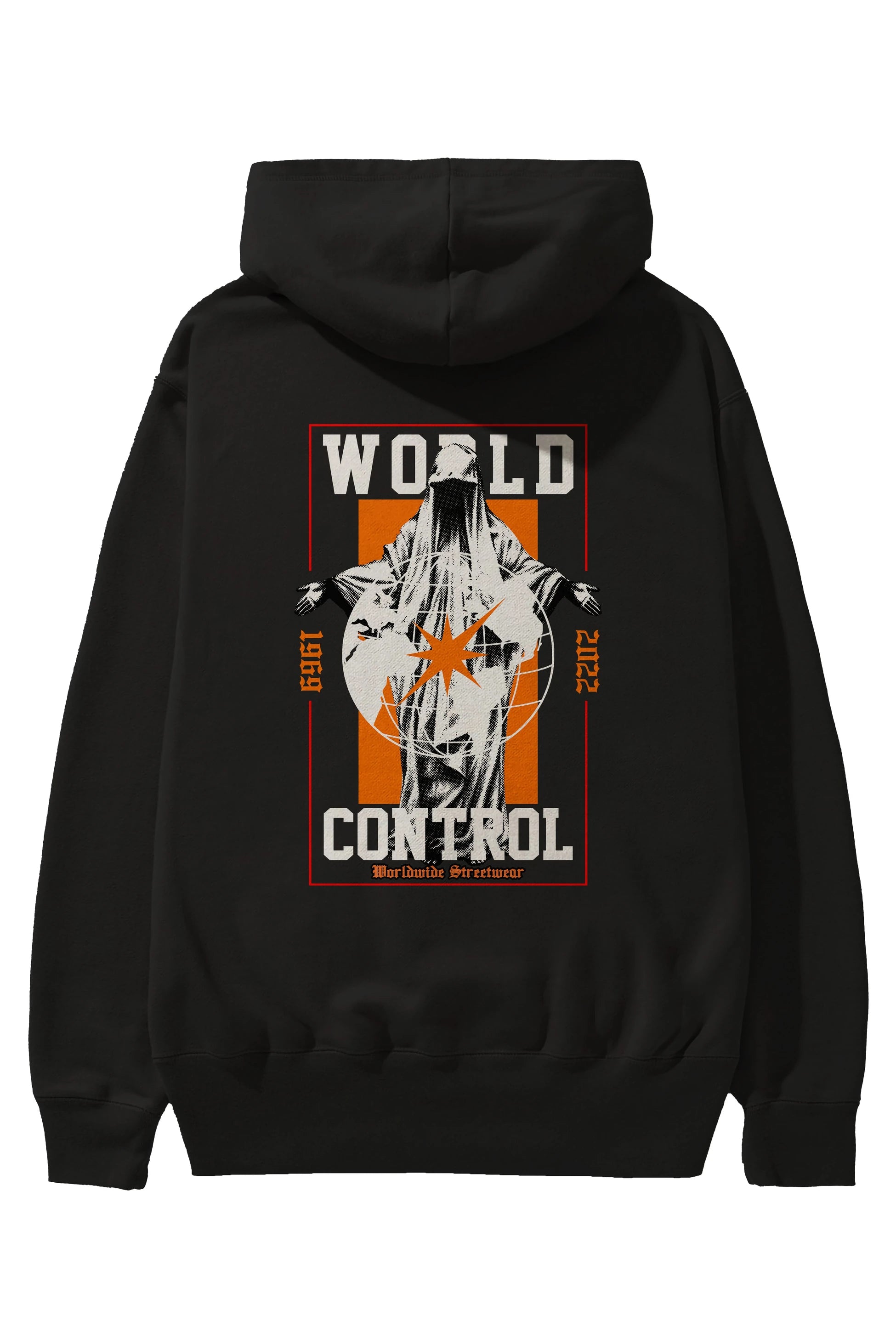 World Control Arka Baskılı Hoodie Oversize Kapüşonlu Sweatshirt Erkek Kadın Unisex