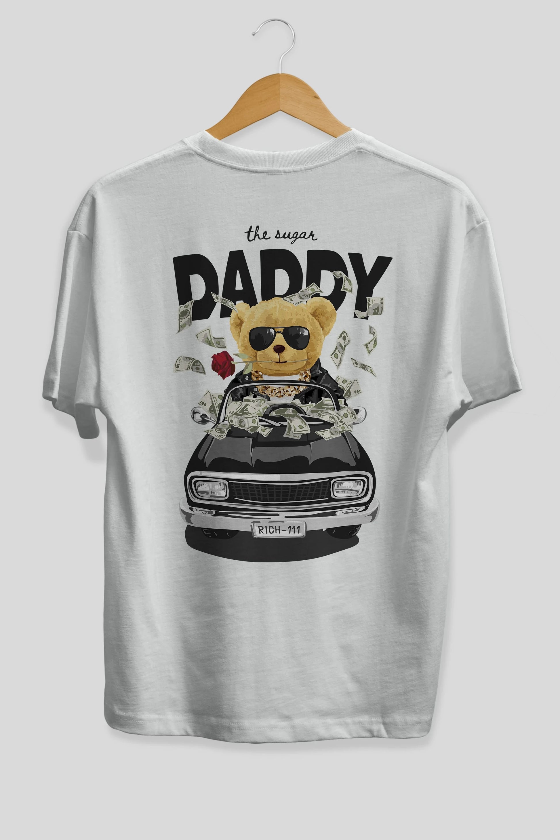 Teddy Bear Daddy Arka Baskılı Oversize t-shirt Erkek Kadın Unisex %100 Pamuk