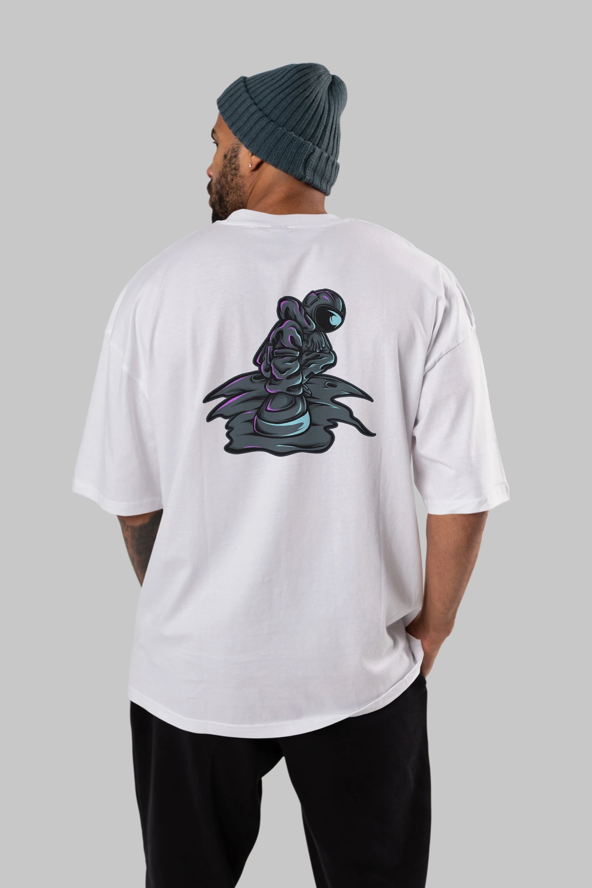 Stylish Astronaut Arka Baskılı Oversize t-shirt Erkek Kadın Unisex
