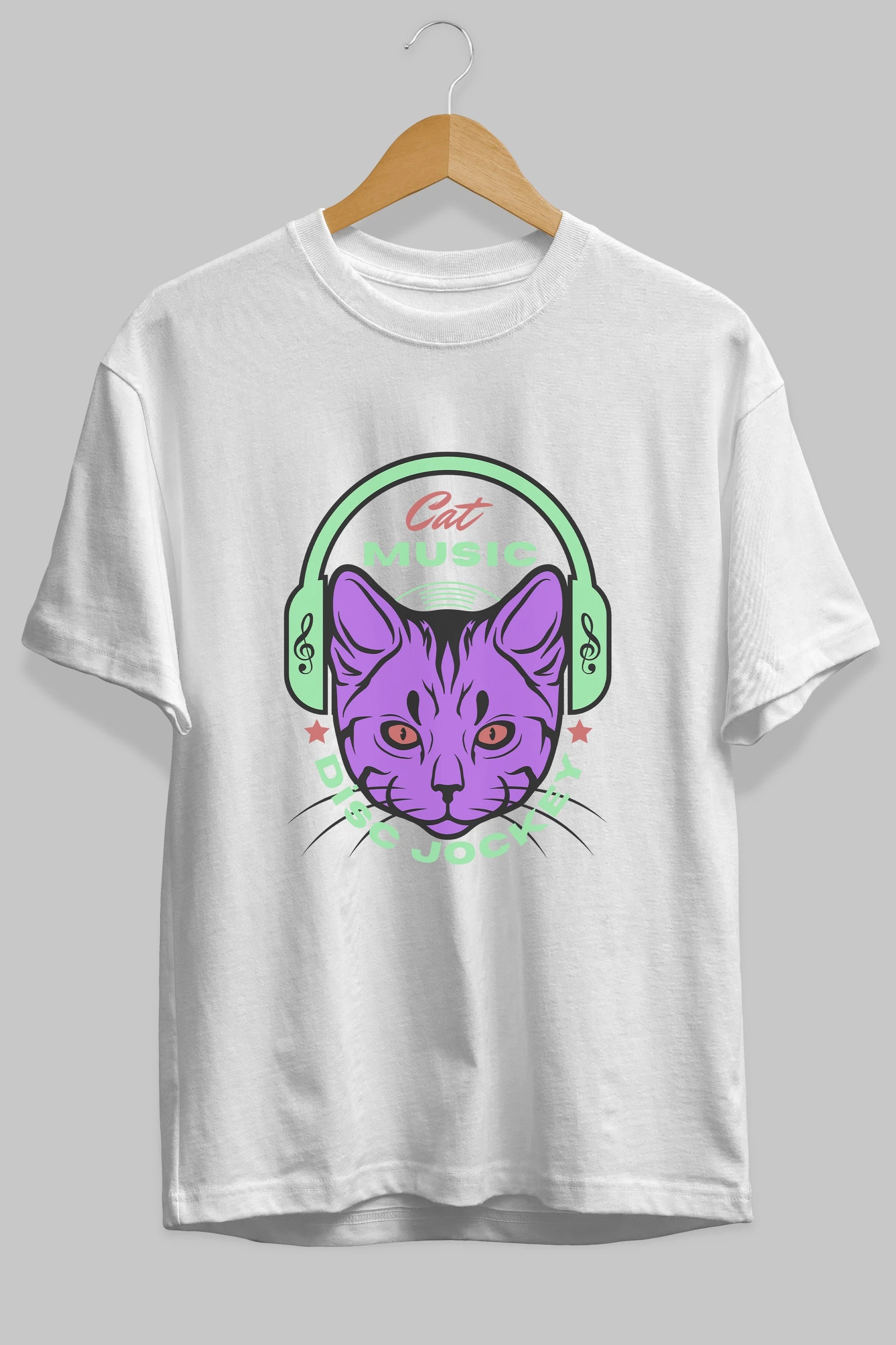 Cat Music Ön Baskılı Oversize t-shirt Erkek Kadın Unisex