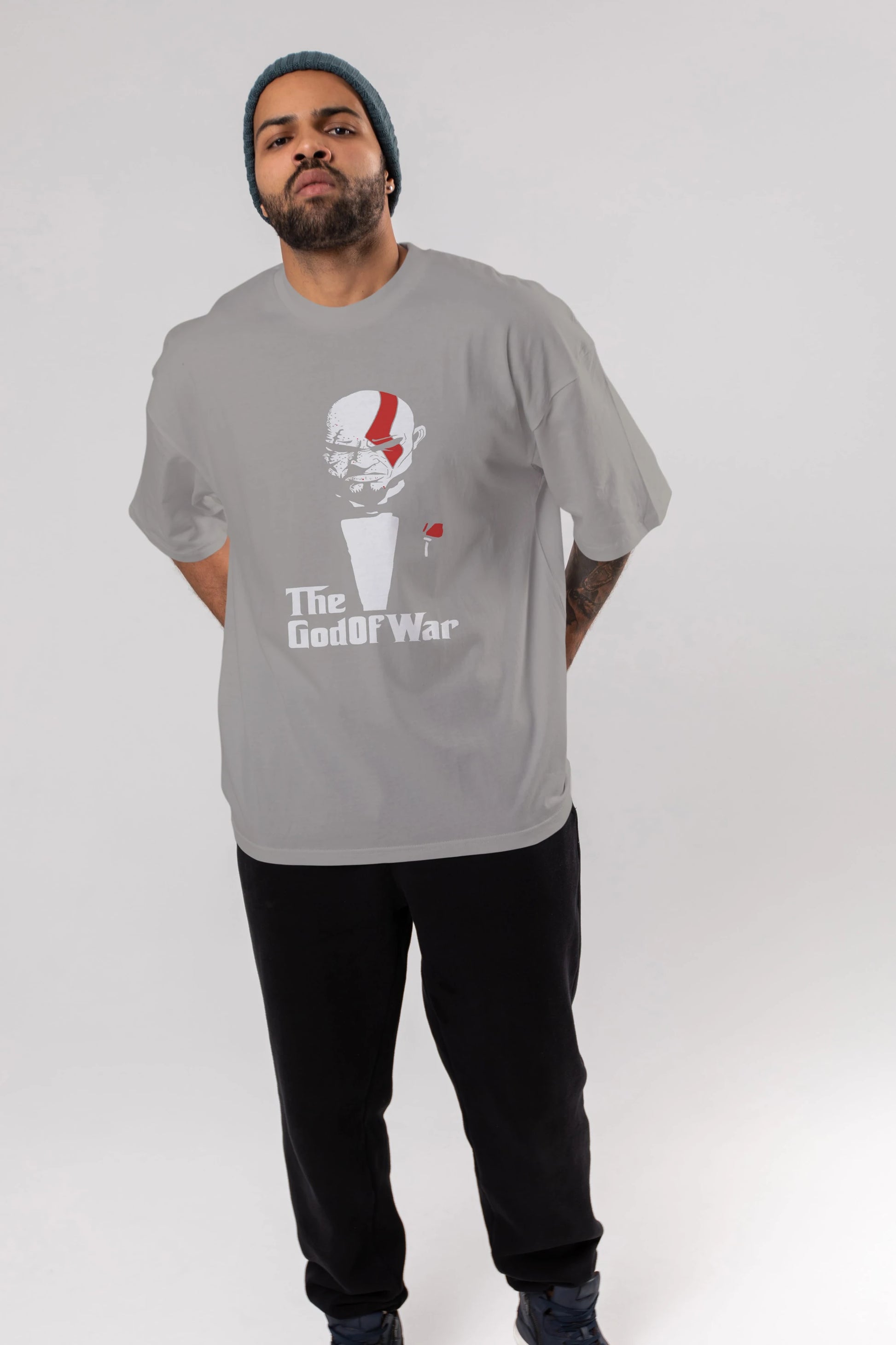 The God of War Ön Baskılı Oversize t-shirt Erkek Kadın Unisex %100 Pamuk Bisiklet Yaka tişort