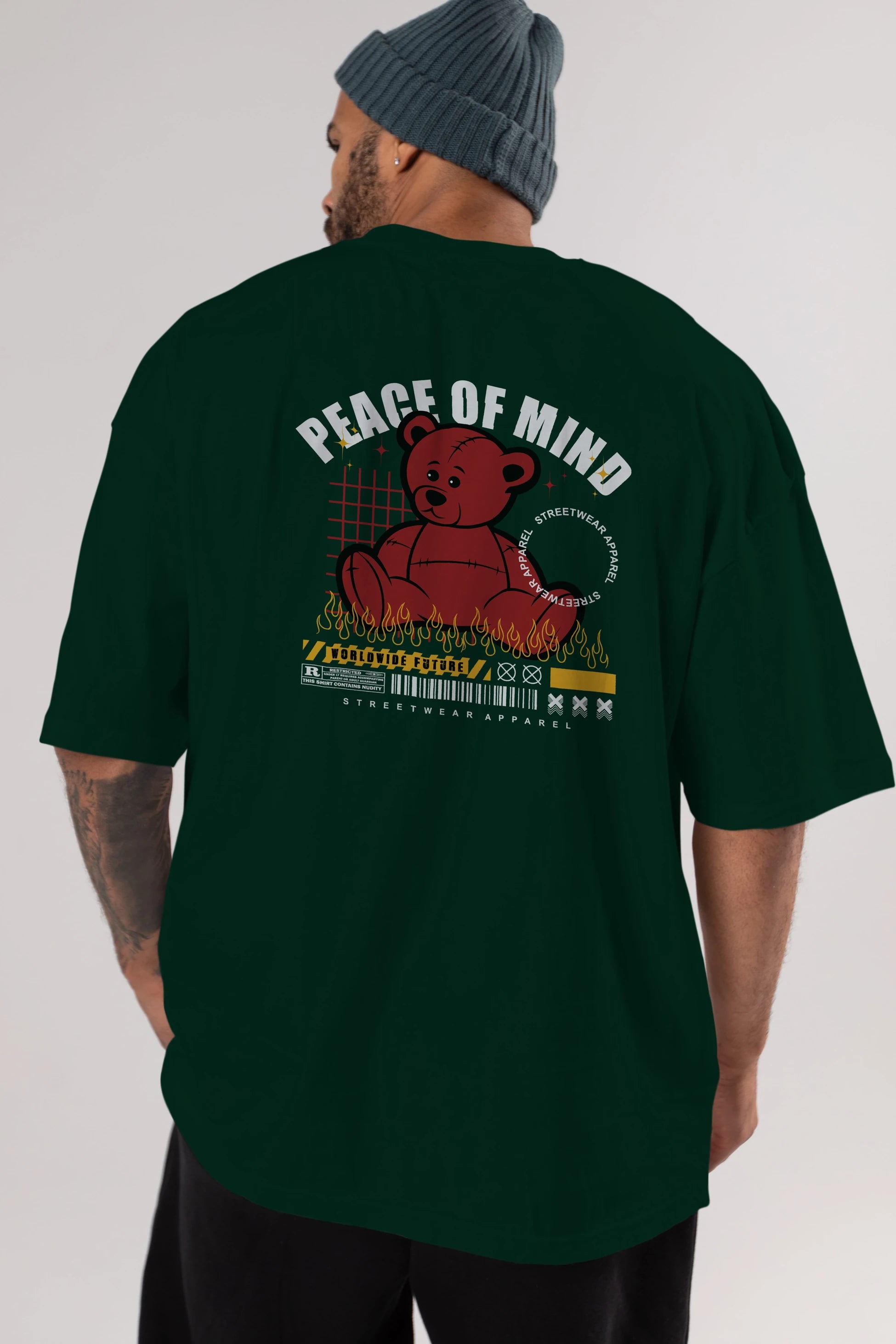 Teddy Bear Peace of Mind Arka Baskılı Oversize t-shirt Erkek Kadın Unisex