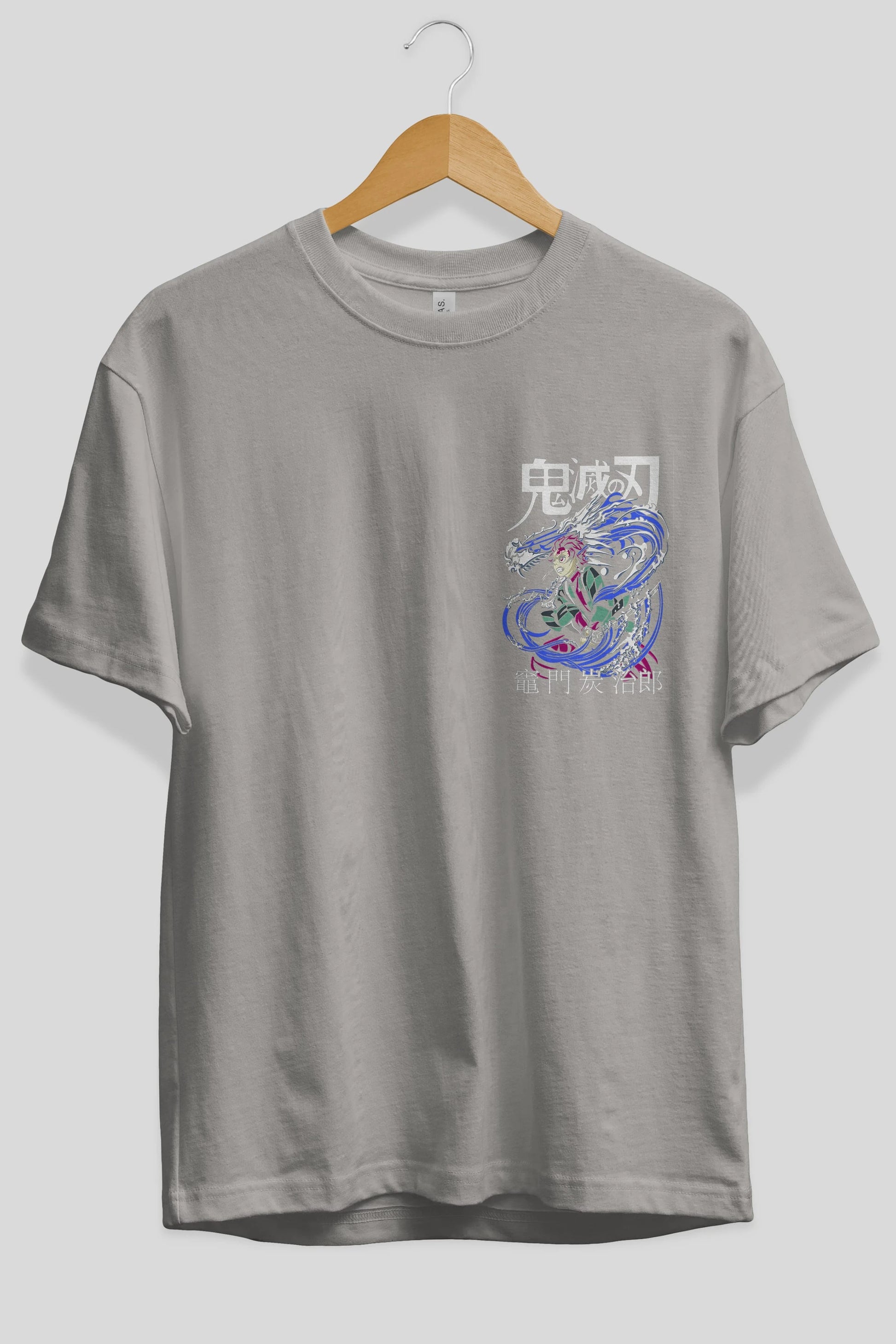 TANJIRO KAMADO 2 Ön Sol Baskılı Oversize t-shirt Erkek Kadın Unisex %100 Pamuk Bisiklet Yaka tişort