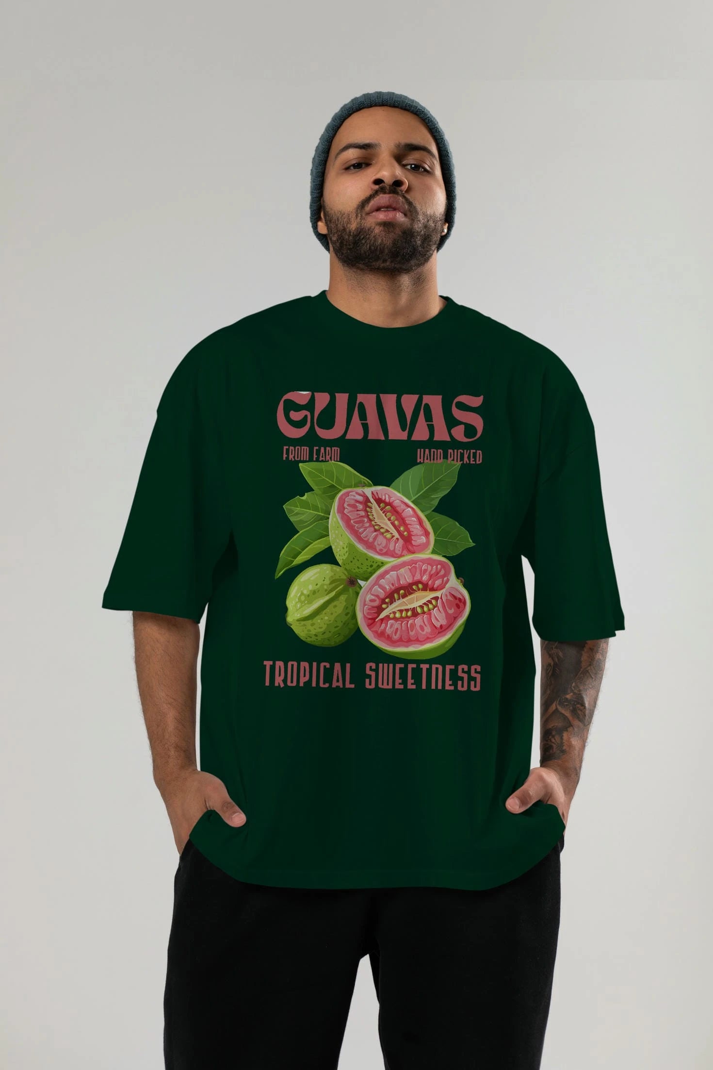 Guavas Ön Baskılı Oversize t-shirt Erkek Kadın Pamuk Bisiklet Yaka tişort