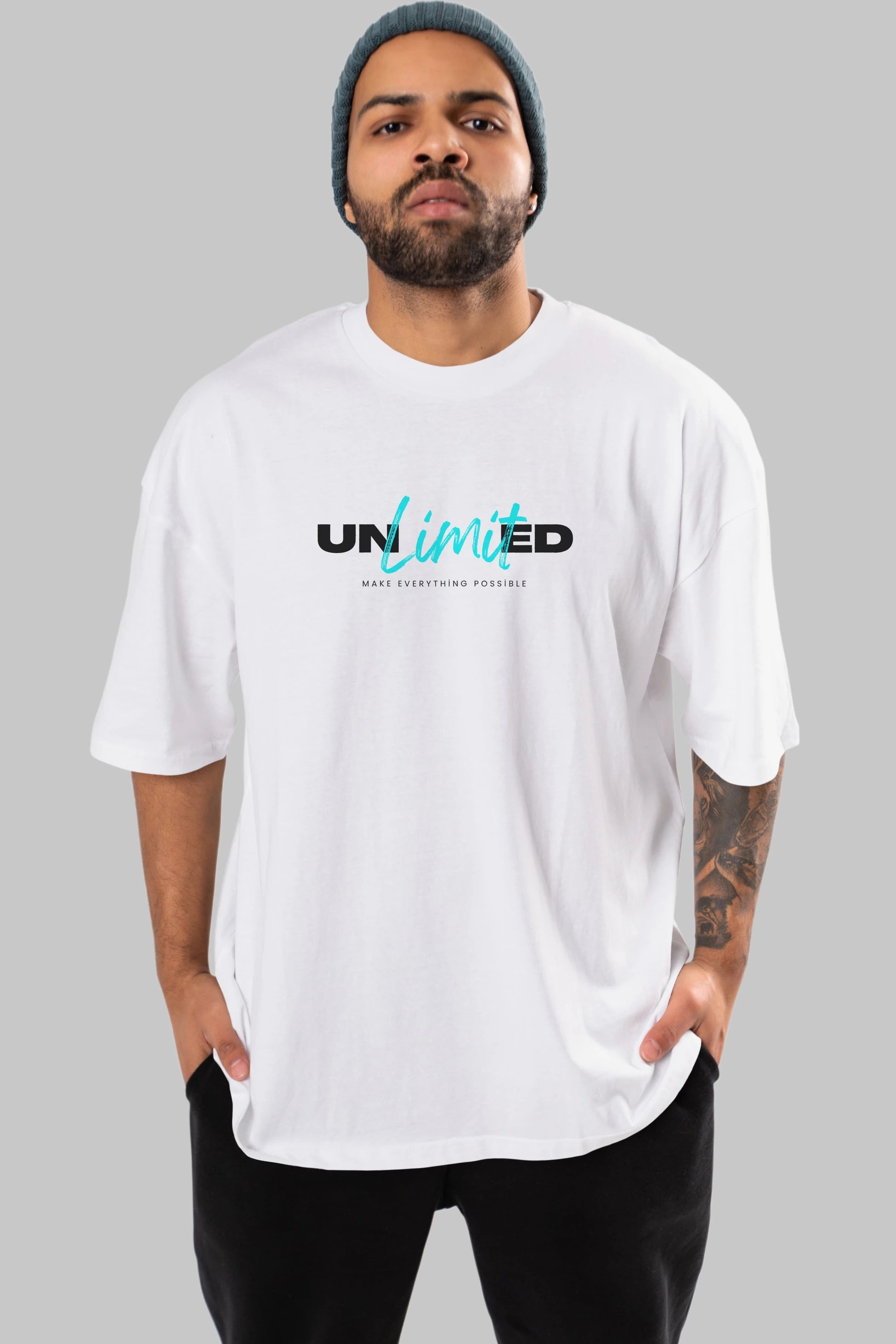 Unlimited Yazılı Ön Baskılı Oversize t-shirt Erkek Kadın Unisex