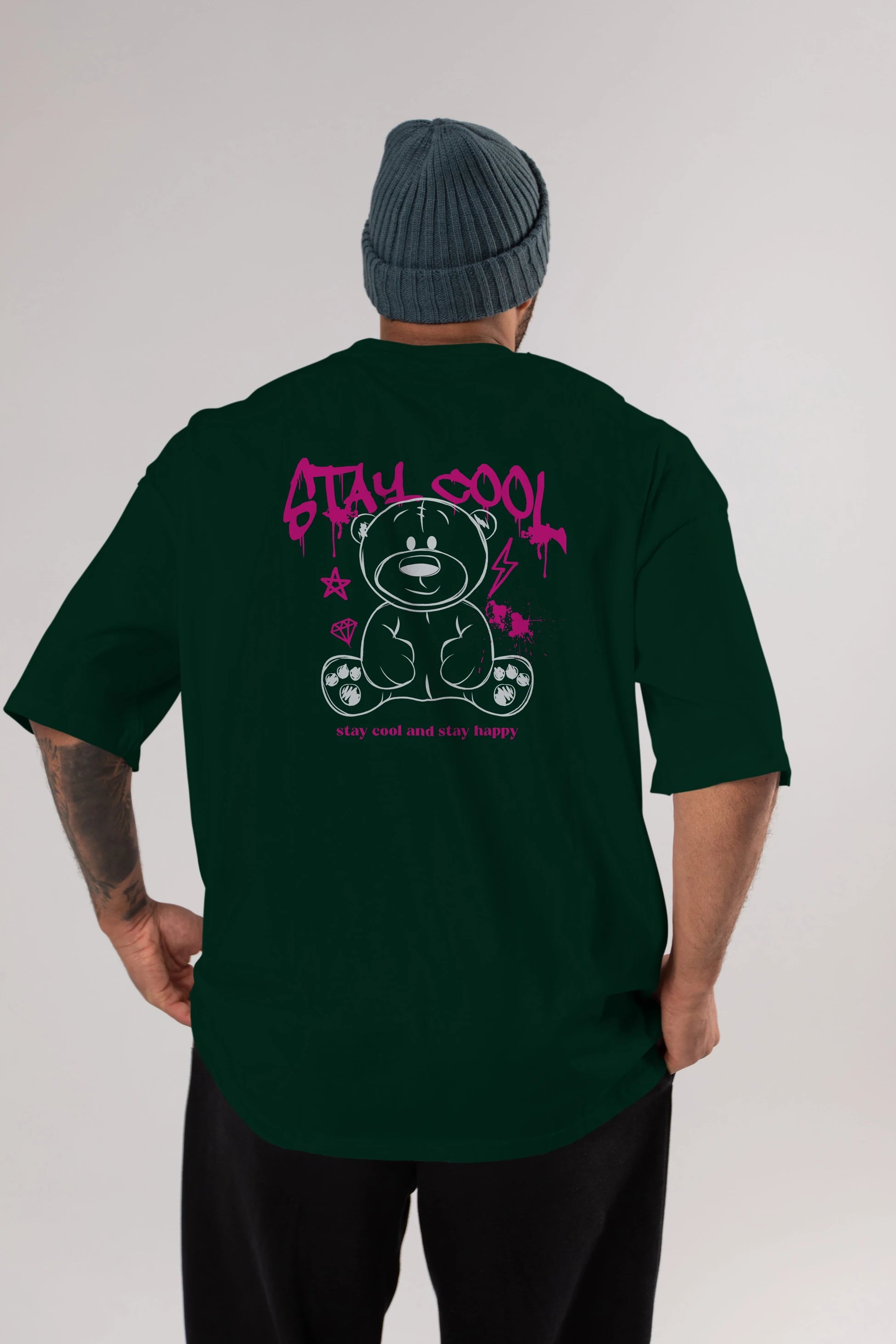 Teddy Bear Stay Cool Arka Baskılı Oversize t-shirt Erkek Kadın Unisex