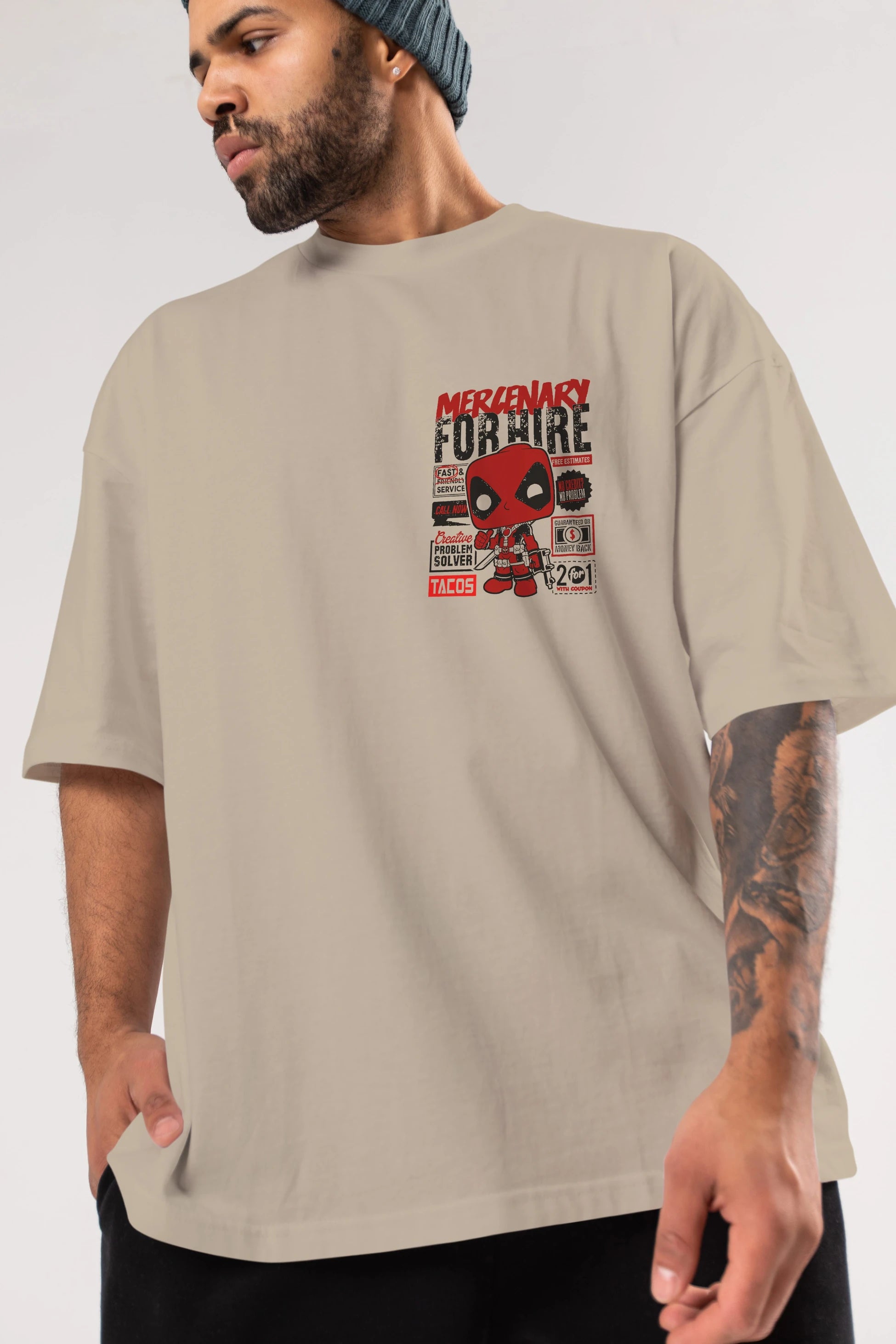 Deadpool (18) Ön Sol Baskılı Oversize t-shirt Erkek Kadın Unisex %100 Pamuk Bisiklet Yaka tişort