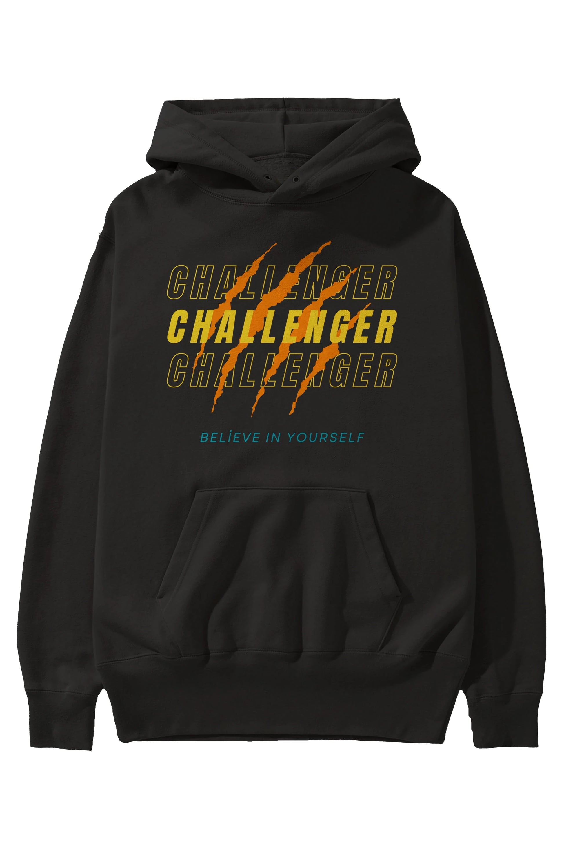 Challenger Yazılı Ön Baskılı Oversize Hoodie Kapüşonlu Sweatshirt Erkek Kadın Unisex