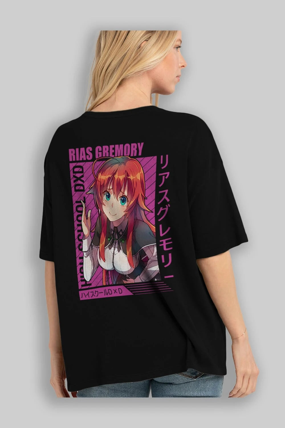 Rias Gremory 10 Anime Arka Baskılı Oversize t-shirt Erkek Kadın Unisex