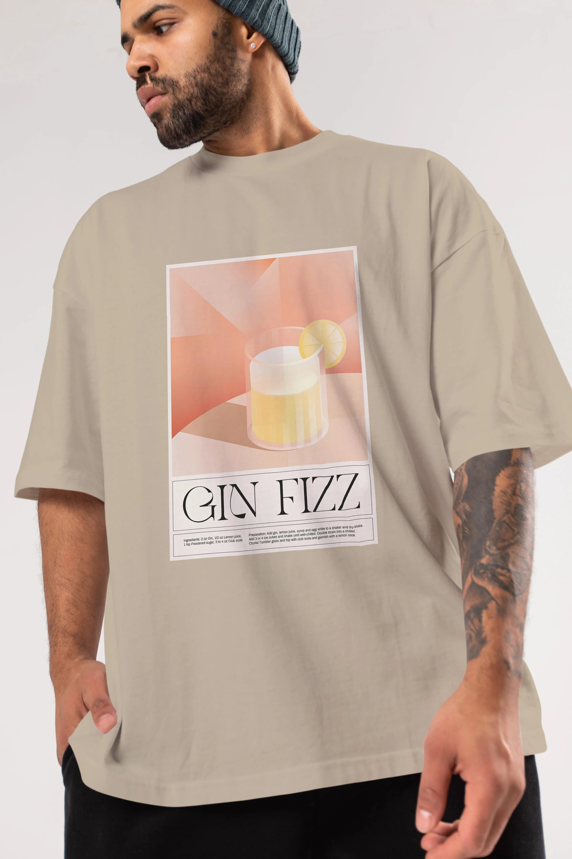 Gin Fizz Ön Baskılı Oversize t-shirt Erkek Kadın Unisex %100 Pamuk Bisiklet Yaka tişort