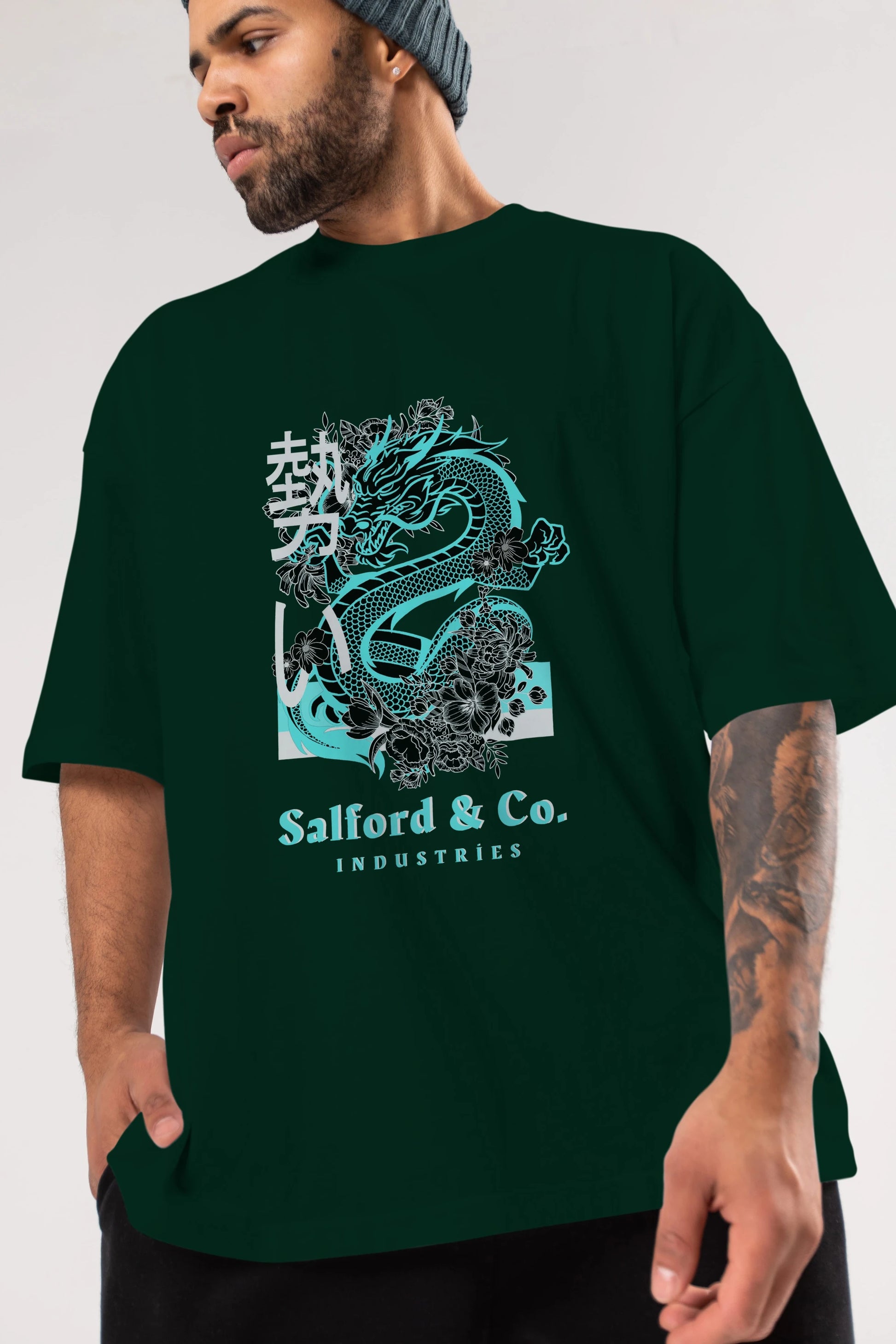 Dragon Ön Baskılı Oversize t-shirt Erkek Kadın Unisex