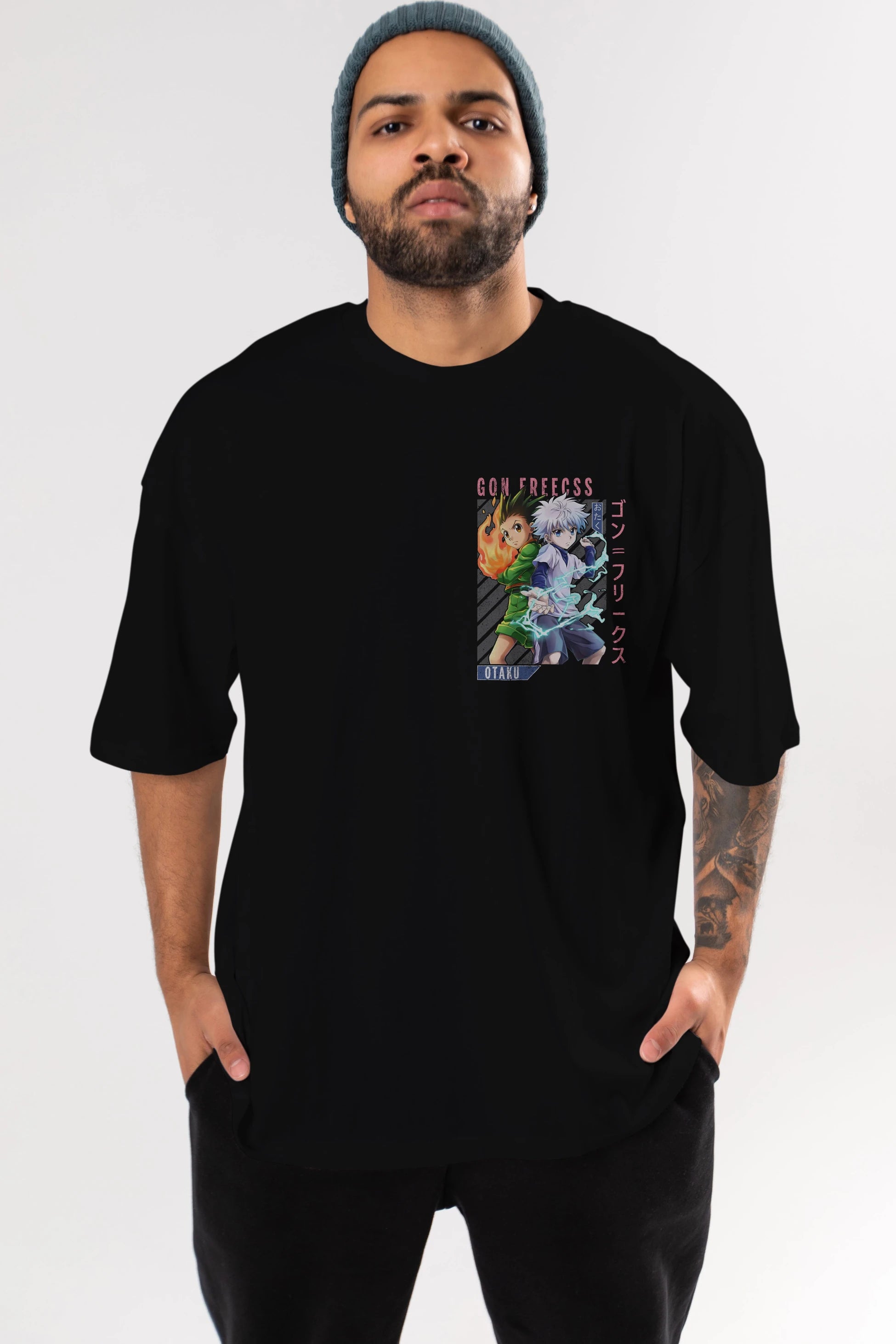 Gon Freecss HUNTER X HUNTER 1 Ön Sol Baskılı Oversize t-shirt Erkek Kadın Unisex %100 Pamuk Bisiklet Yaka tişort
