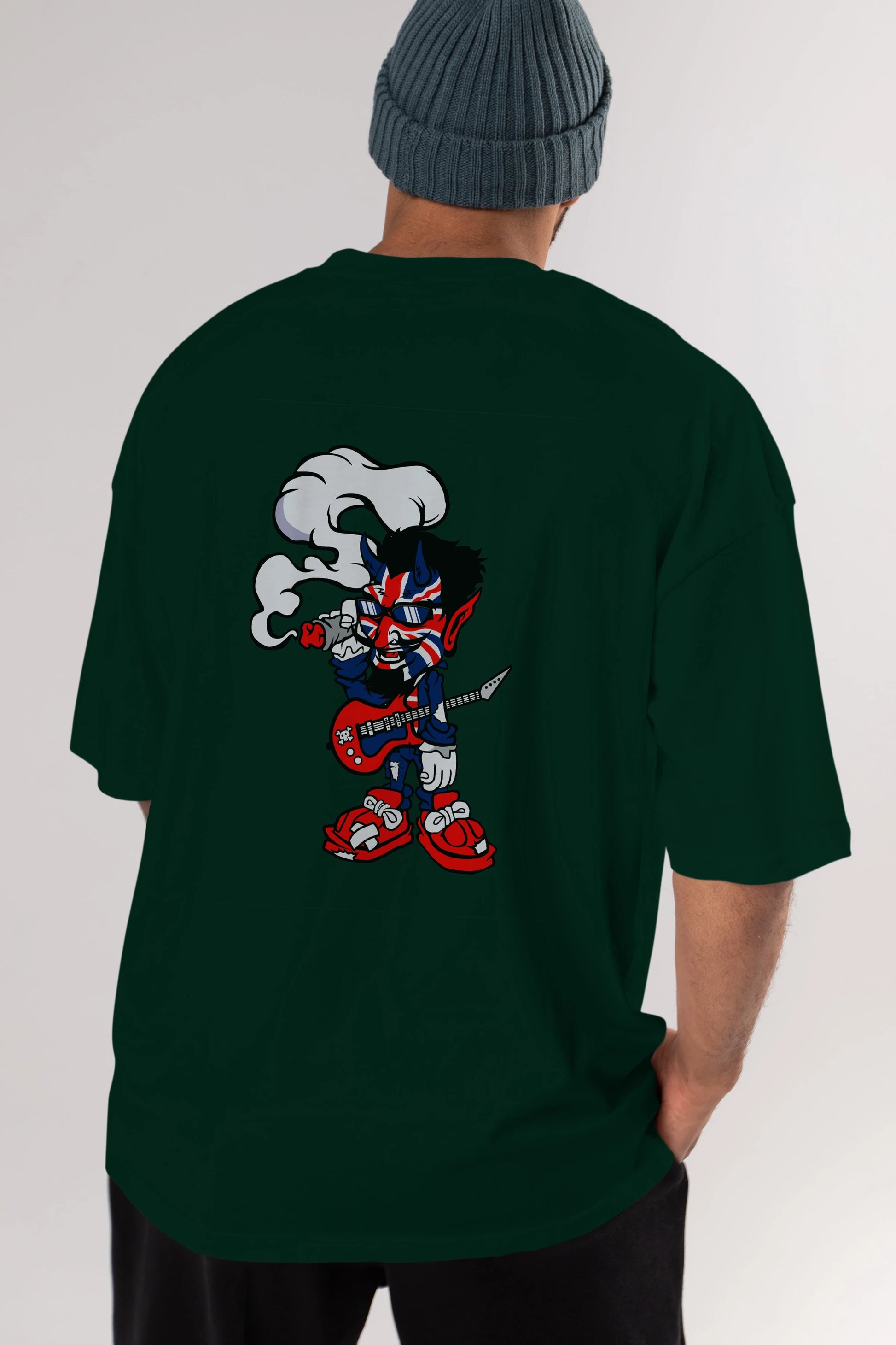 Uk Devil Rockstar Arka Baskılı Oversize t-shirt Erkek Kadın Unisex %100 Pamuk tişort