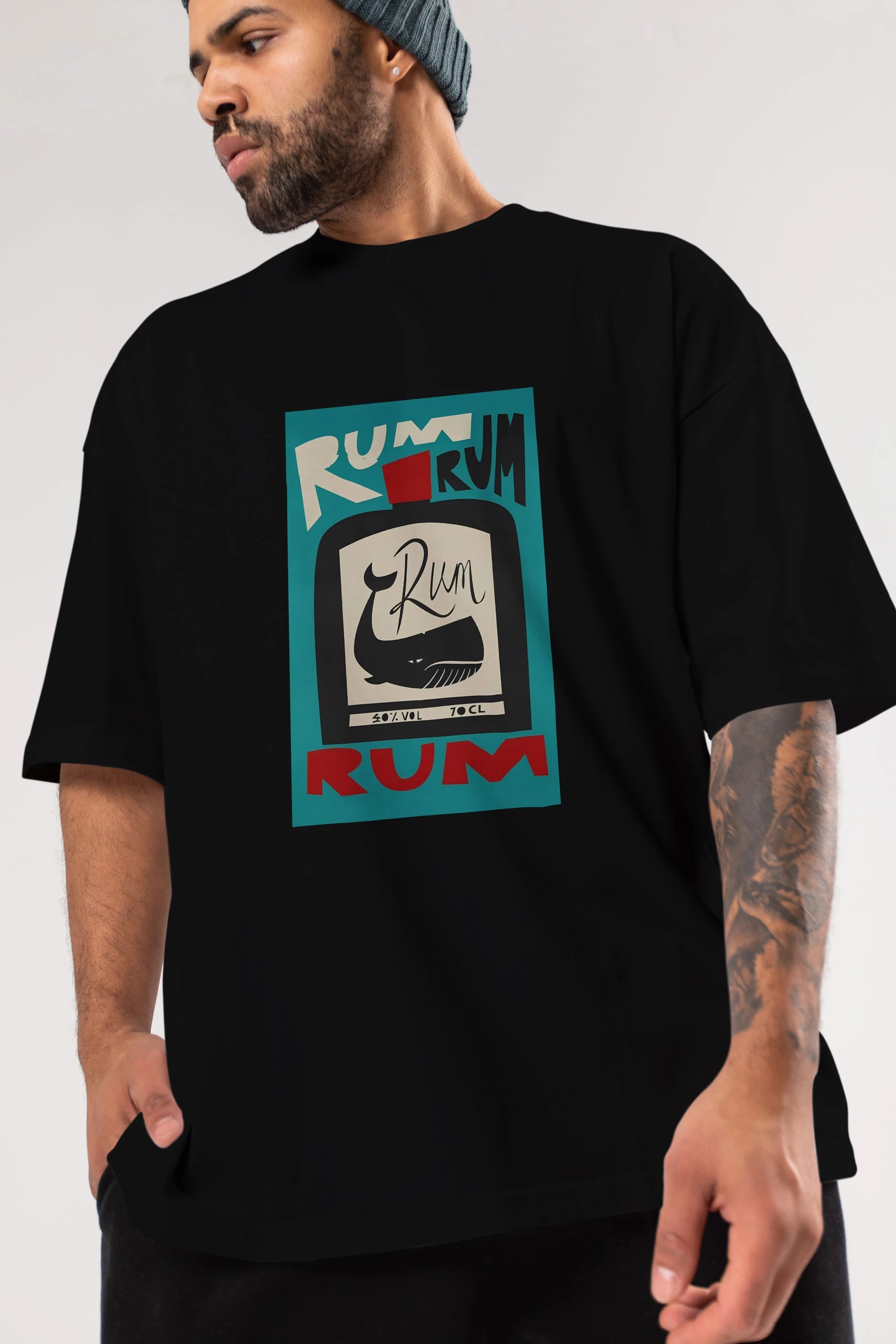 Rum Ön Baskılı Oversize t-shirt Erkek Kadın Unisex %100 Pamuk Bisiklet Yaka tişort