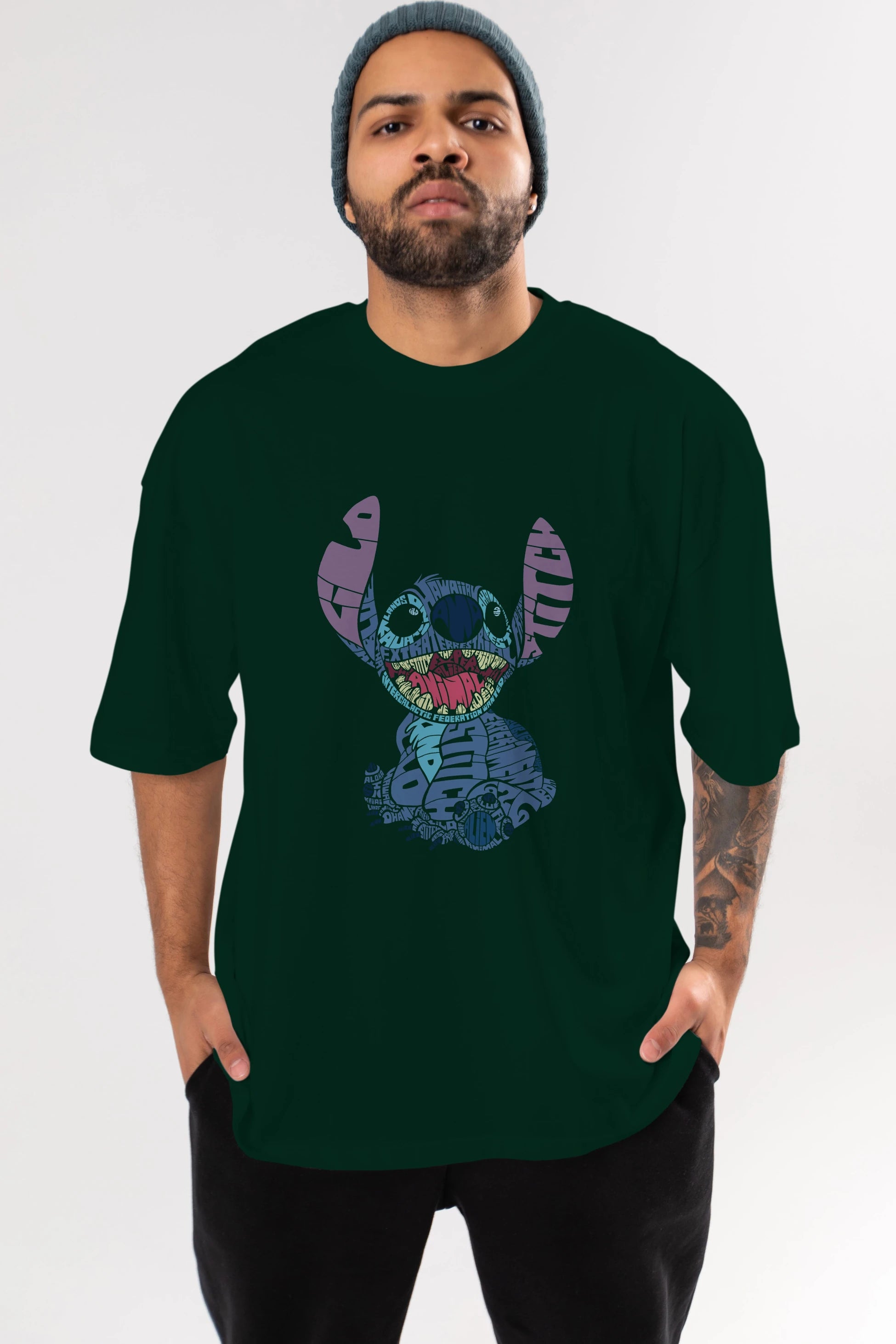 Stitch Ön Baskılı Oversize t-shirt %100 pamuk Erkek Kadın Unisex