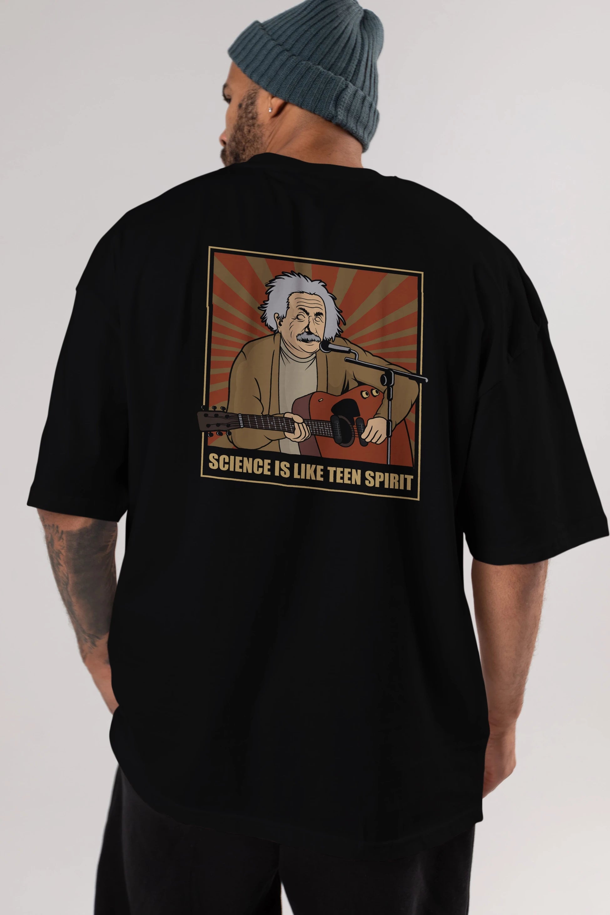 Kurt Einstein Arka Baskılı Oversize t-shirt Erkek Kadın Unisex %100 Pamuk tişort