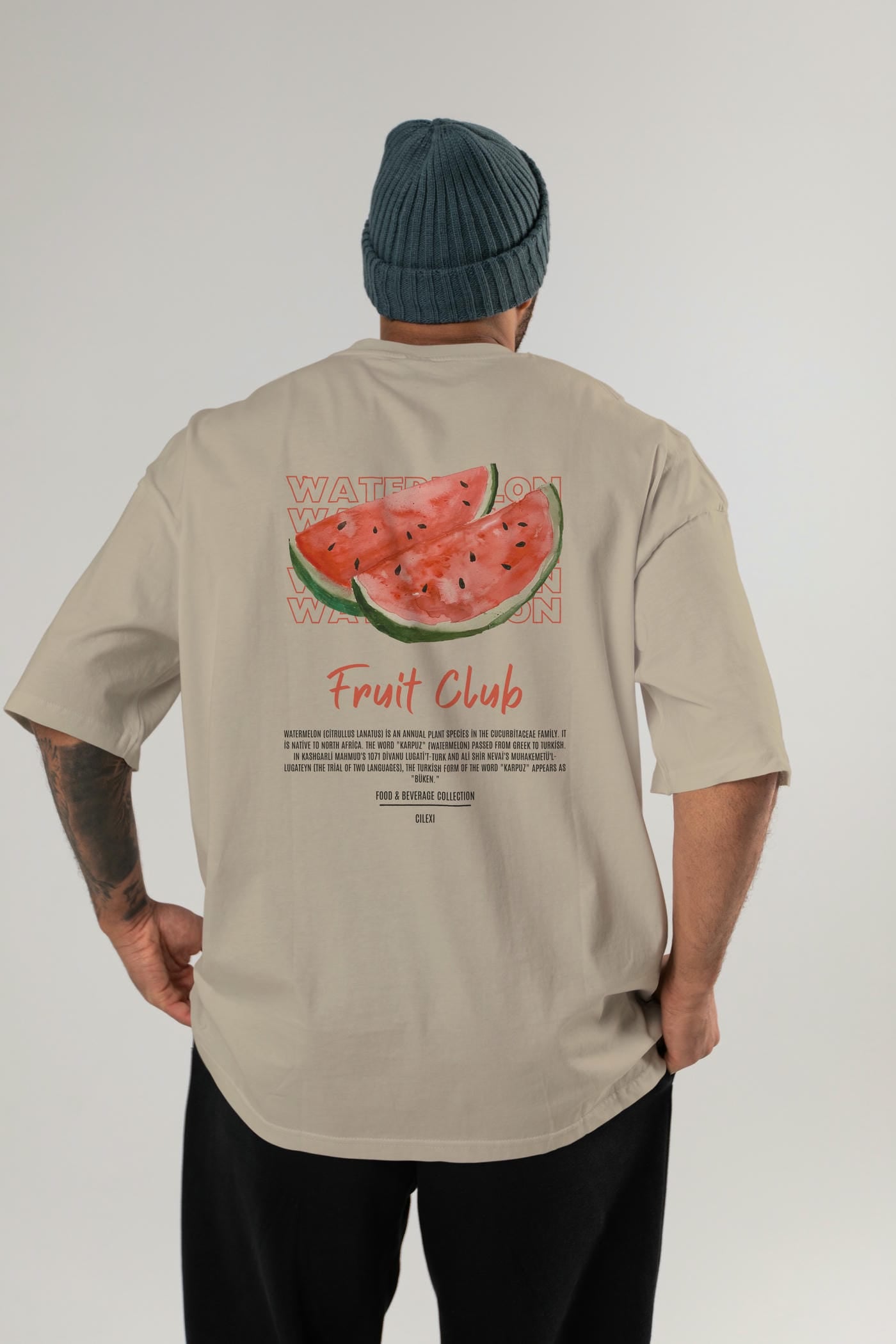 Watermelon Arka Baskılı Oversize t-shirt Erkek Kadın Pamuk Bisiklet Yaka tişort