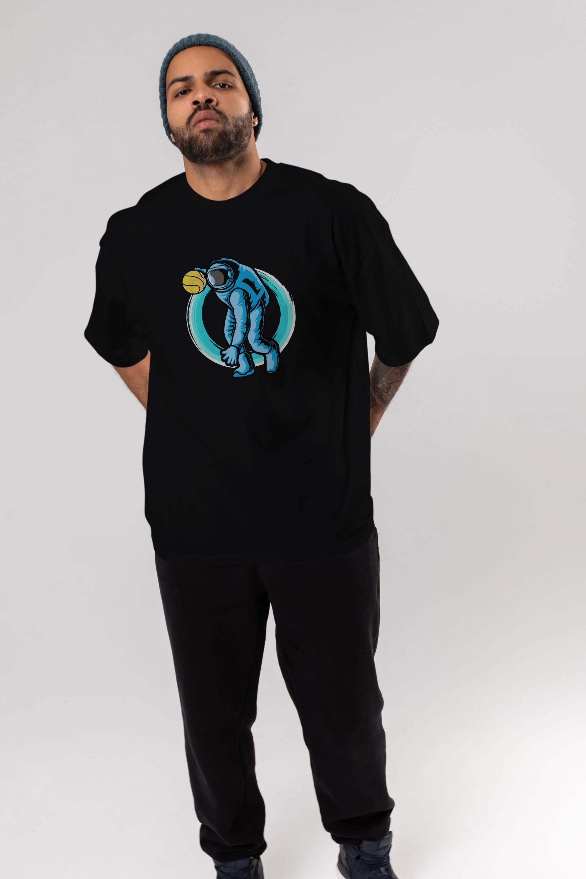 Astronaut Dribble Ön Baskılı Oversize t-shirt Erkek Kadın Unisex