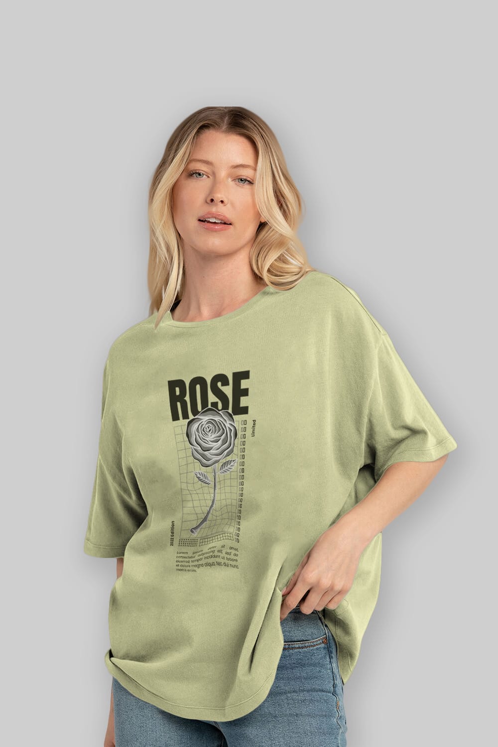 Rose Streetwear Ön Baskılı Oversize t-shirt Erkek Kadın Unisex