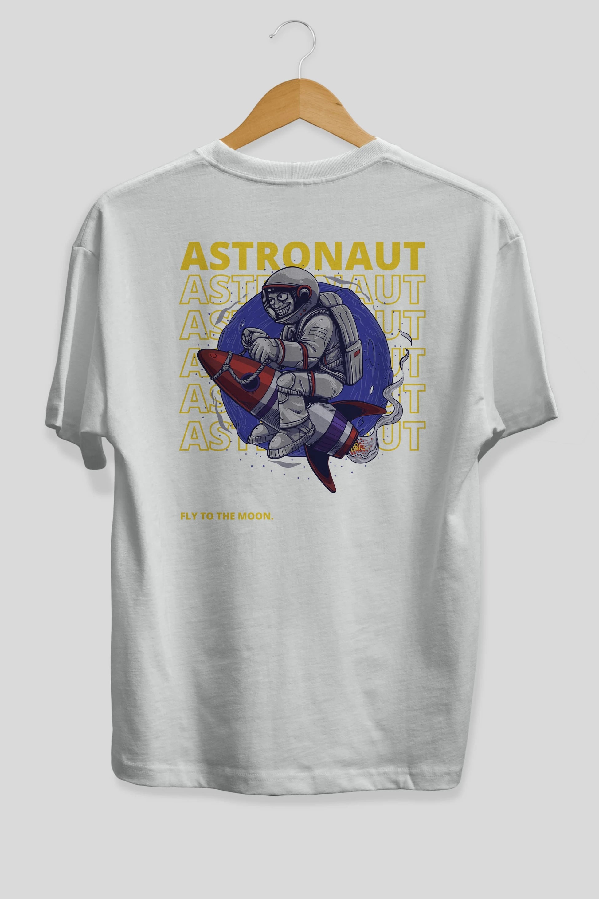 Astronaut Fly to the Moon Yazılı Arka Baskılı Oversize t-shirt Erkek Kadın Unisex