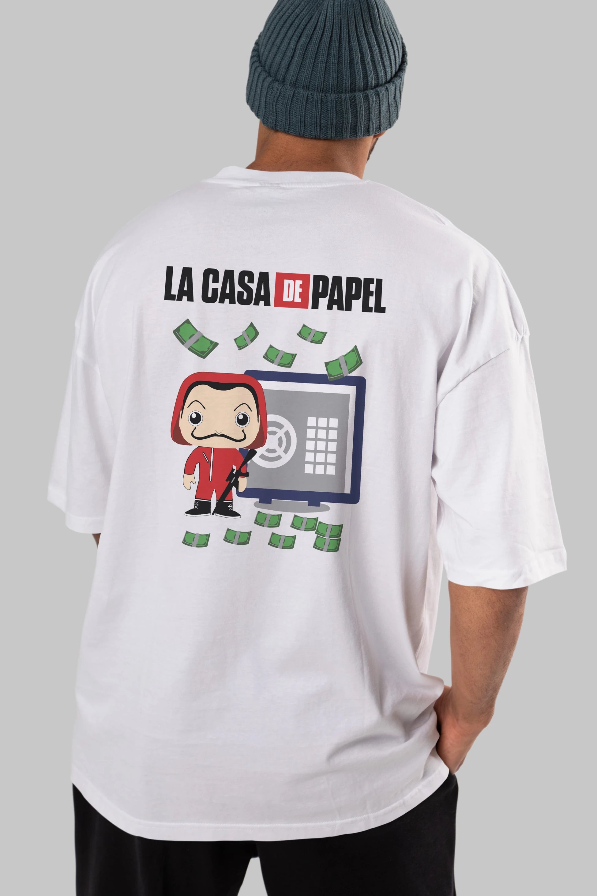 La Casa De Papel (4) Arka Baskılı Oversize t-shirt Erkek Kadın Unisex %100 Pamuk Bisiklet Yaka tişort