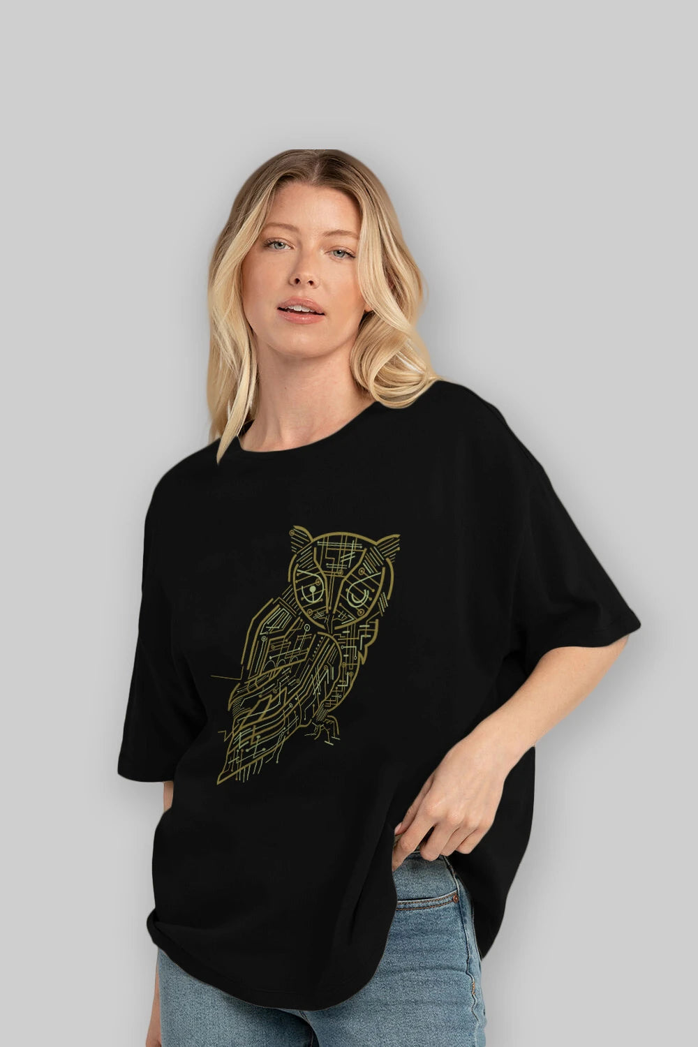 Electrical Owl Ön Baskılı Oversize t-shirt %100 pamuk Erkek Kadın Unisex