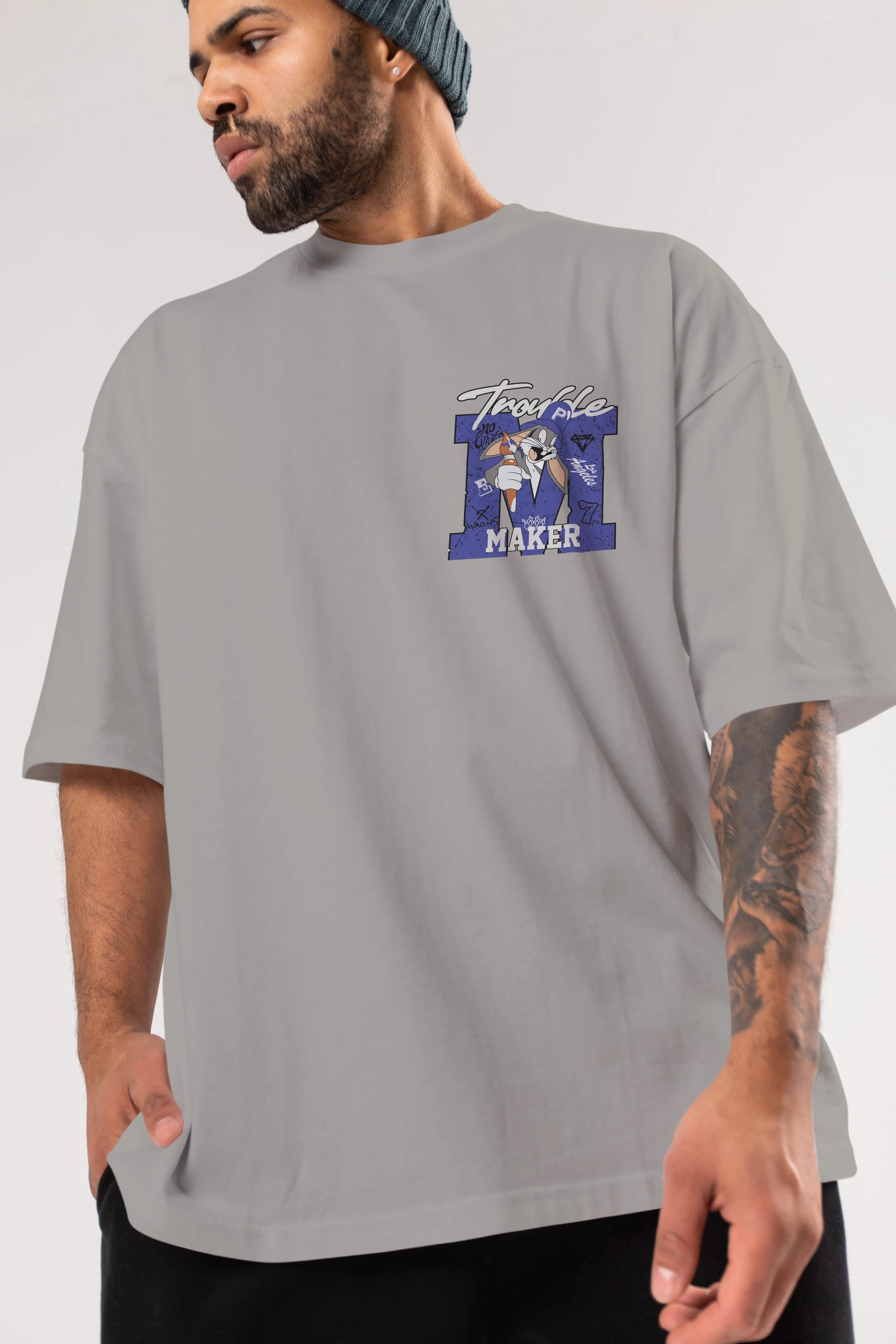 Bugs Bunny Ön Sol Baskılı Oversize t-shirt Erkek Kadın Unisex %100 Pamuk Bisiklet Yaka tişort