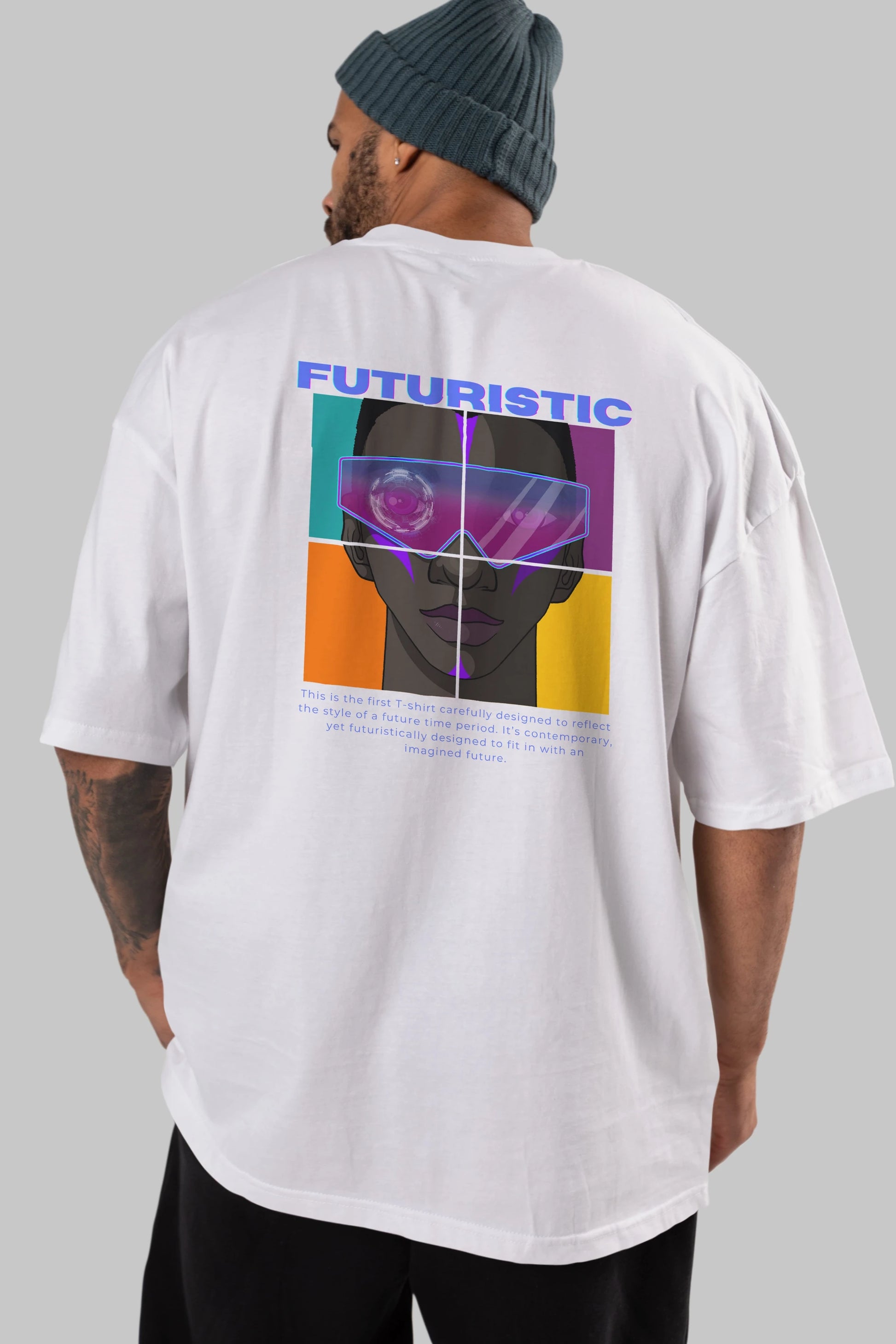 Futuristic Streetwear Arka Baskılı Oversize t-shirt Erkek Kadın Unisex
