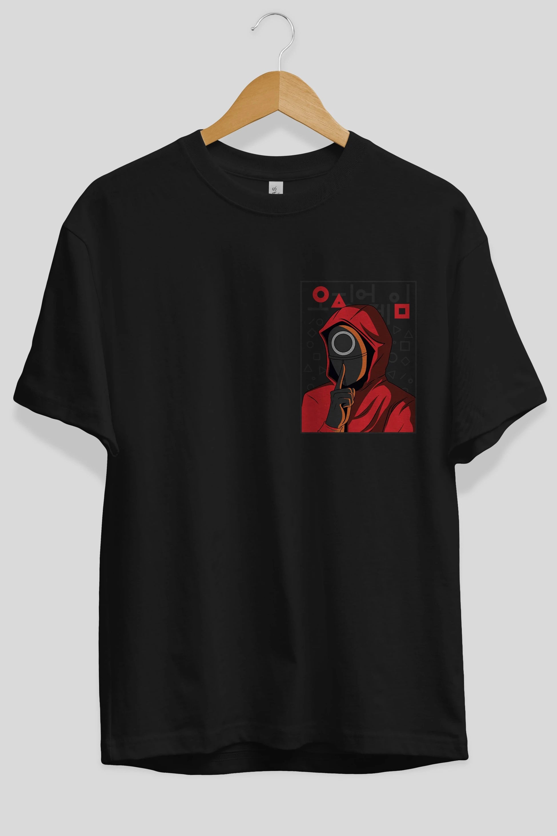 Squid Game (5) Ön Sol Baskılı Oversize t-shirt Erkek Kadın Unisex %100 Pamuk Bisiklet Yaka tişort