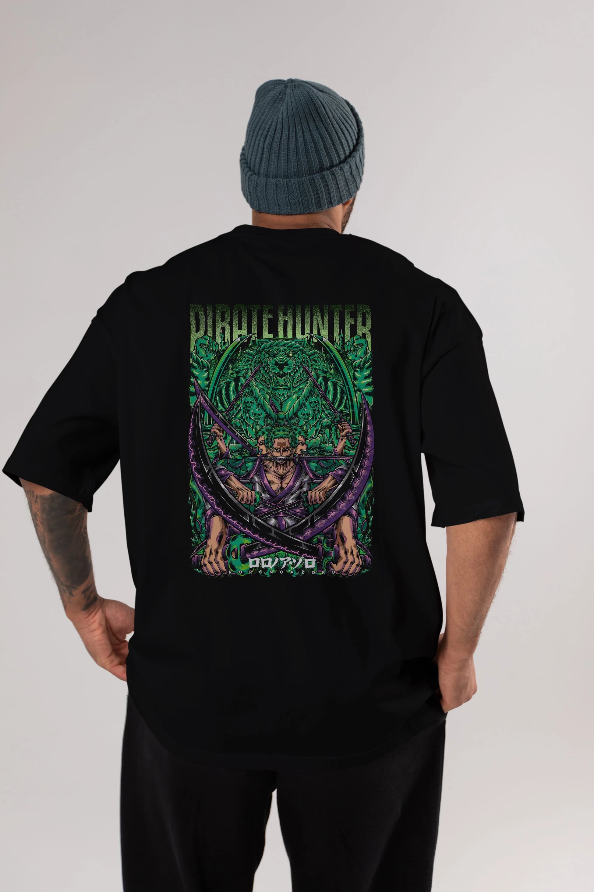 RORONOA ZORO 3 Anime Arka Baskılı Oversize t-shirt Erkek Kadın Unisex