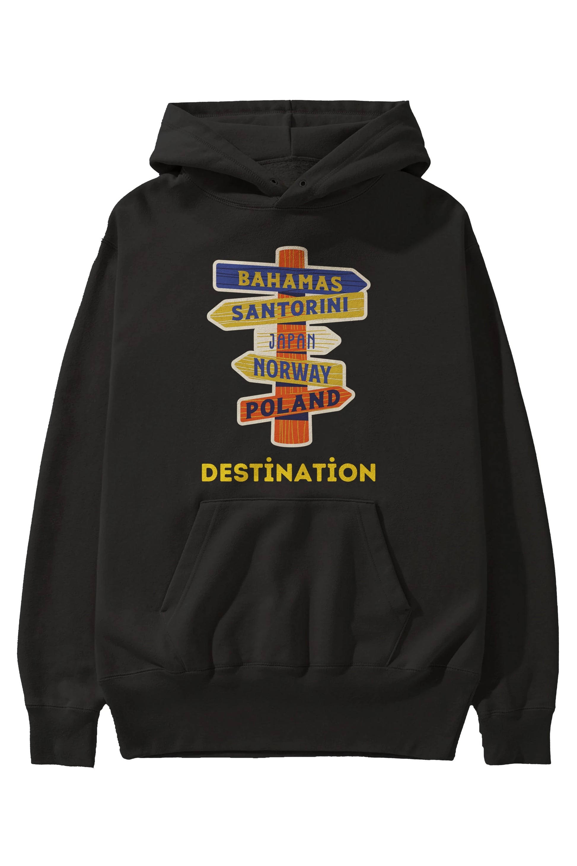Destination Yazılı Ön Baskılı Oversize Hoodie Kapüşonlu Sweatshirt Erkek Kadın Unisex