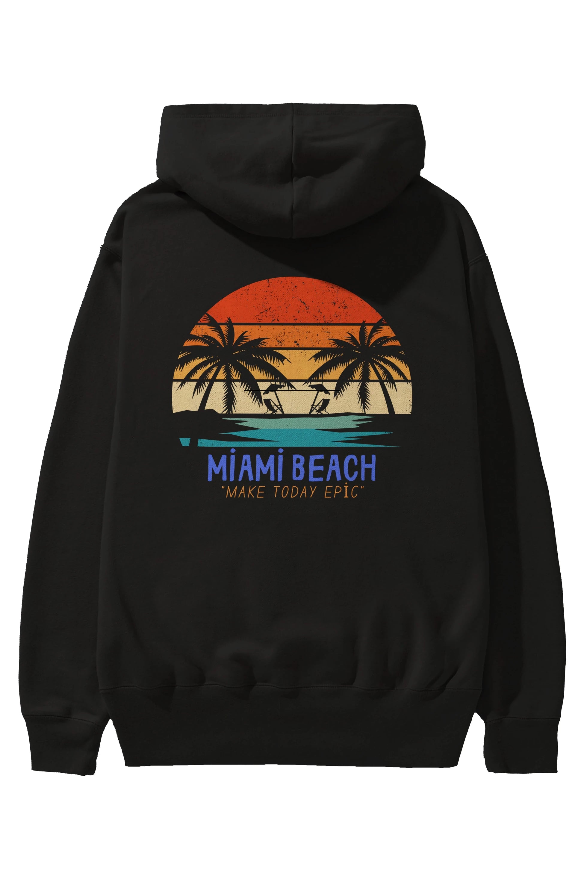 Miami Beach Yazılı Arka Baskılı Oversize Hoodie Kapüşonlu Sweatshirt Erkek Kadın Unisex