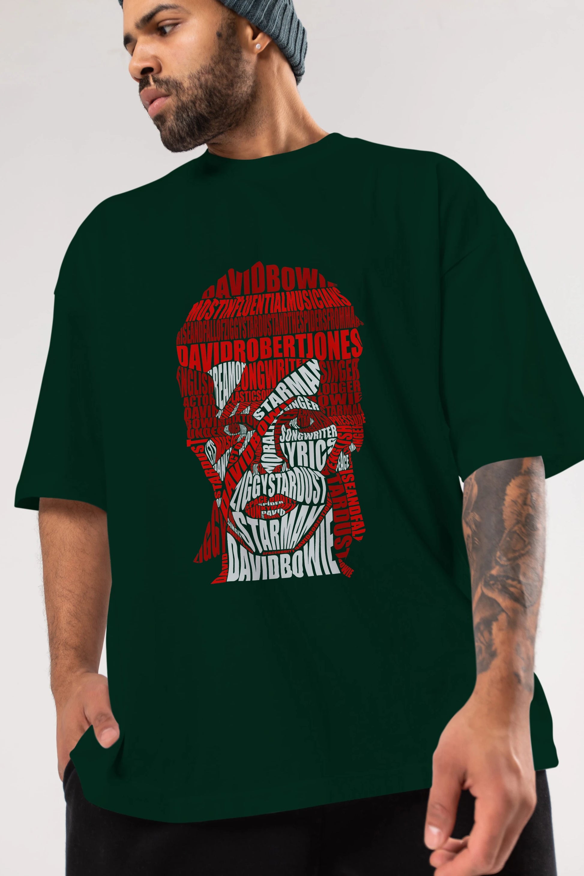David Bowie Calligram Ön Baskılı Oversize t-shirt %100 pamuk Erkek Kadın Unisex