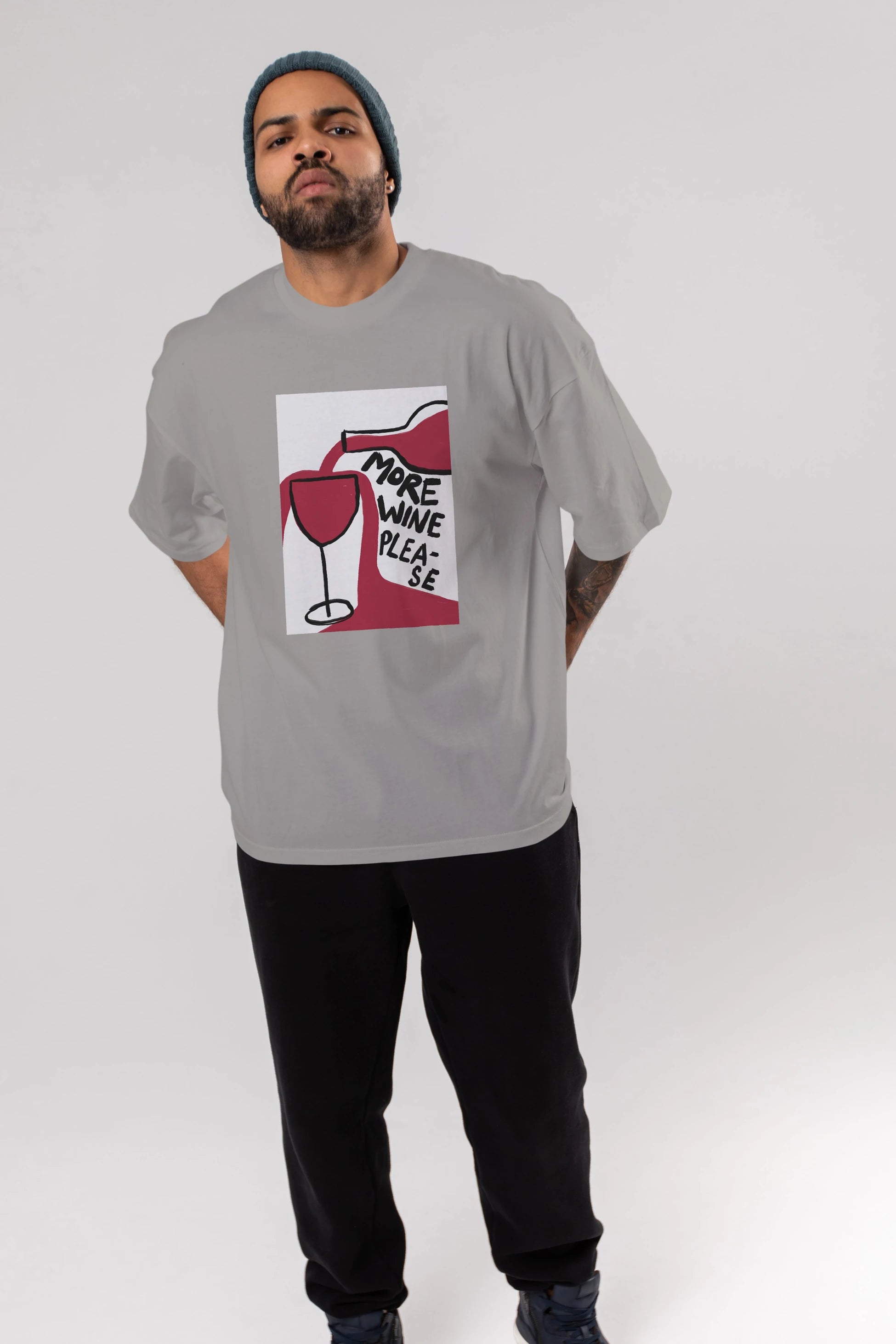 More Wine Please Ön Baskılı Oversize t-shirt Erkek Kadın Unisex %100 Pamuk Bisiklet Yaka tişort