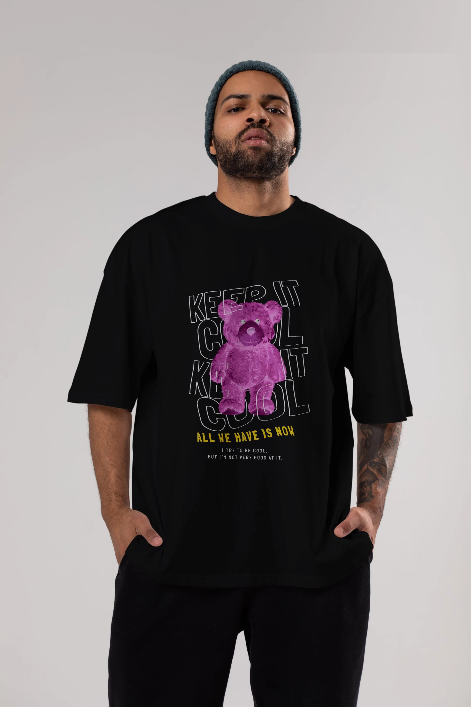 Keep it Cool Bear Ön Baskılı Oversize t-shirt Erkek Kadın Unisex