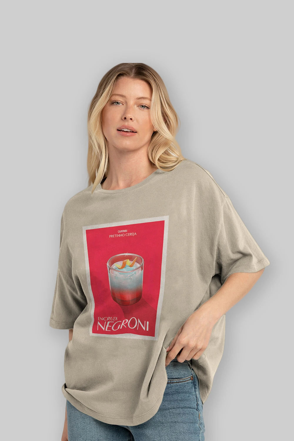 Encruza Negroni Ön Baskılı Oversize t-shirt Erkek Kadın Unisex %100 Pamuk Bisiklet Yaka tişort