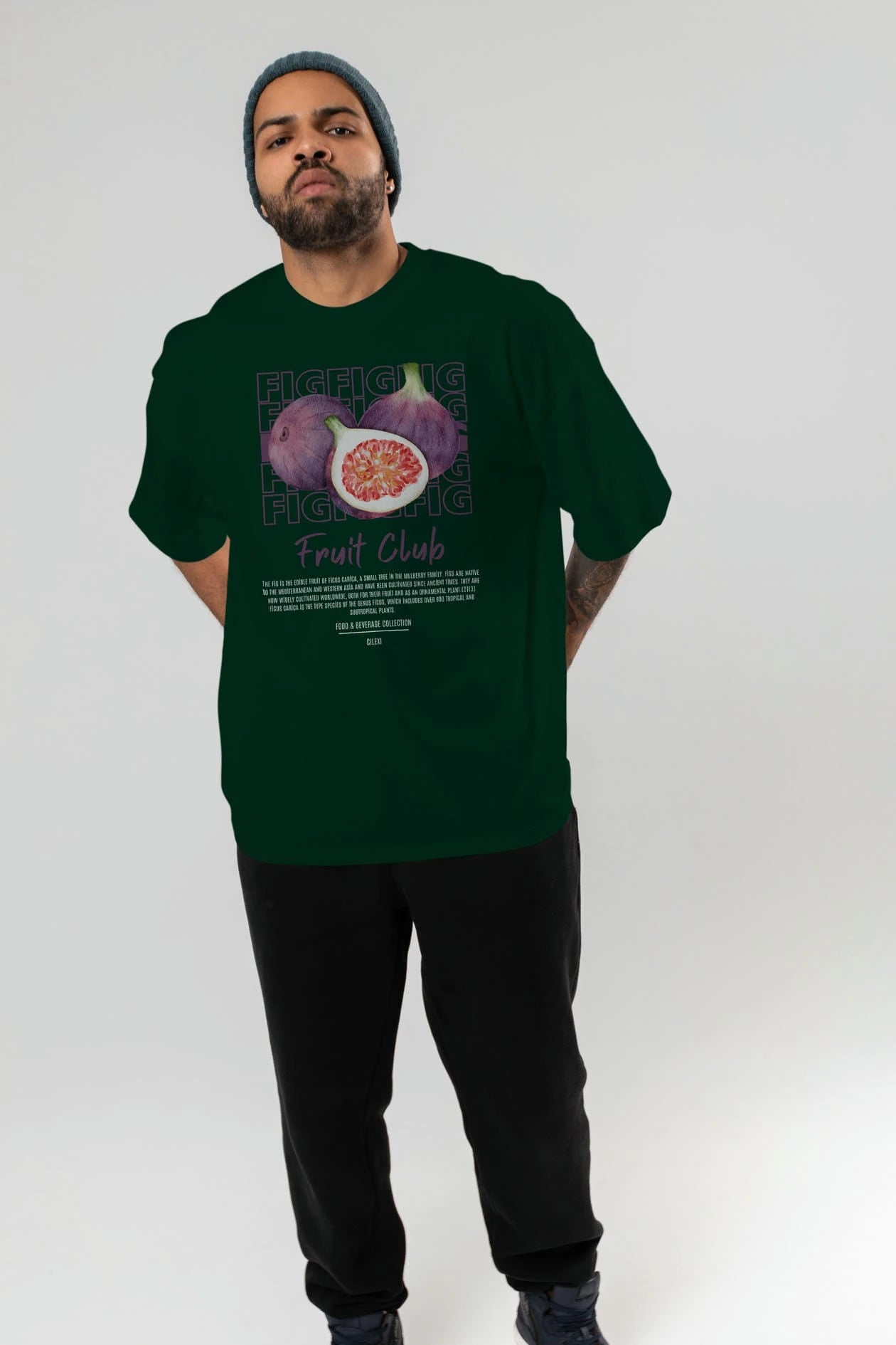 Fig Ön Baskılı Oversize t-shirt Erkek Kadın Pamuk Bisiklet Yaka tişort