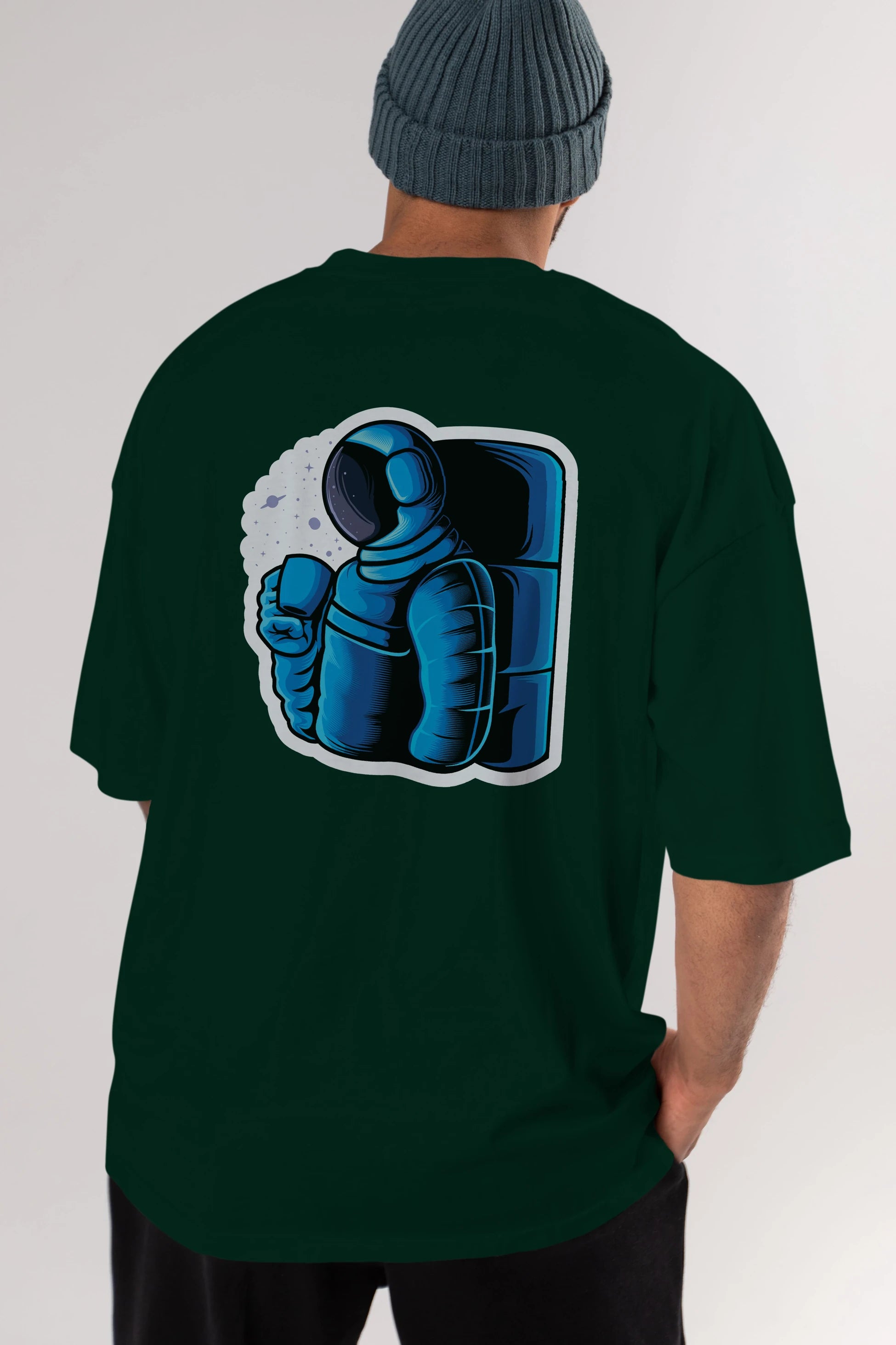 Drinking coffee in space sticker Arka Baskılı Oversize t-shirt Erkek Kadın Unisex
