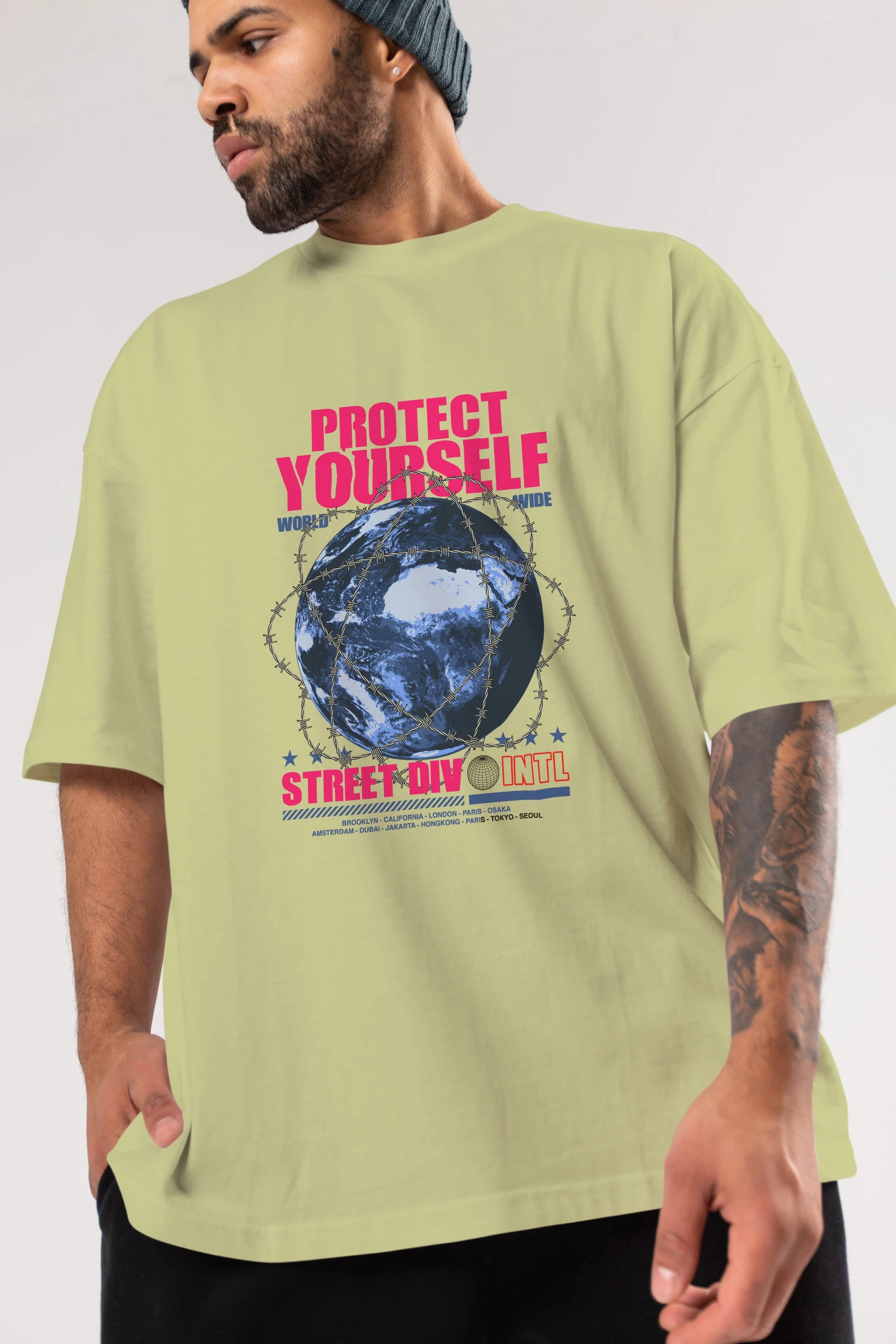 Protect Yourself Ön Baskılı Oversize t-shirt Erkek Kadın Unisex