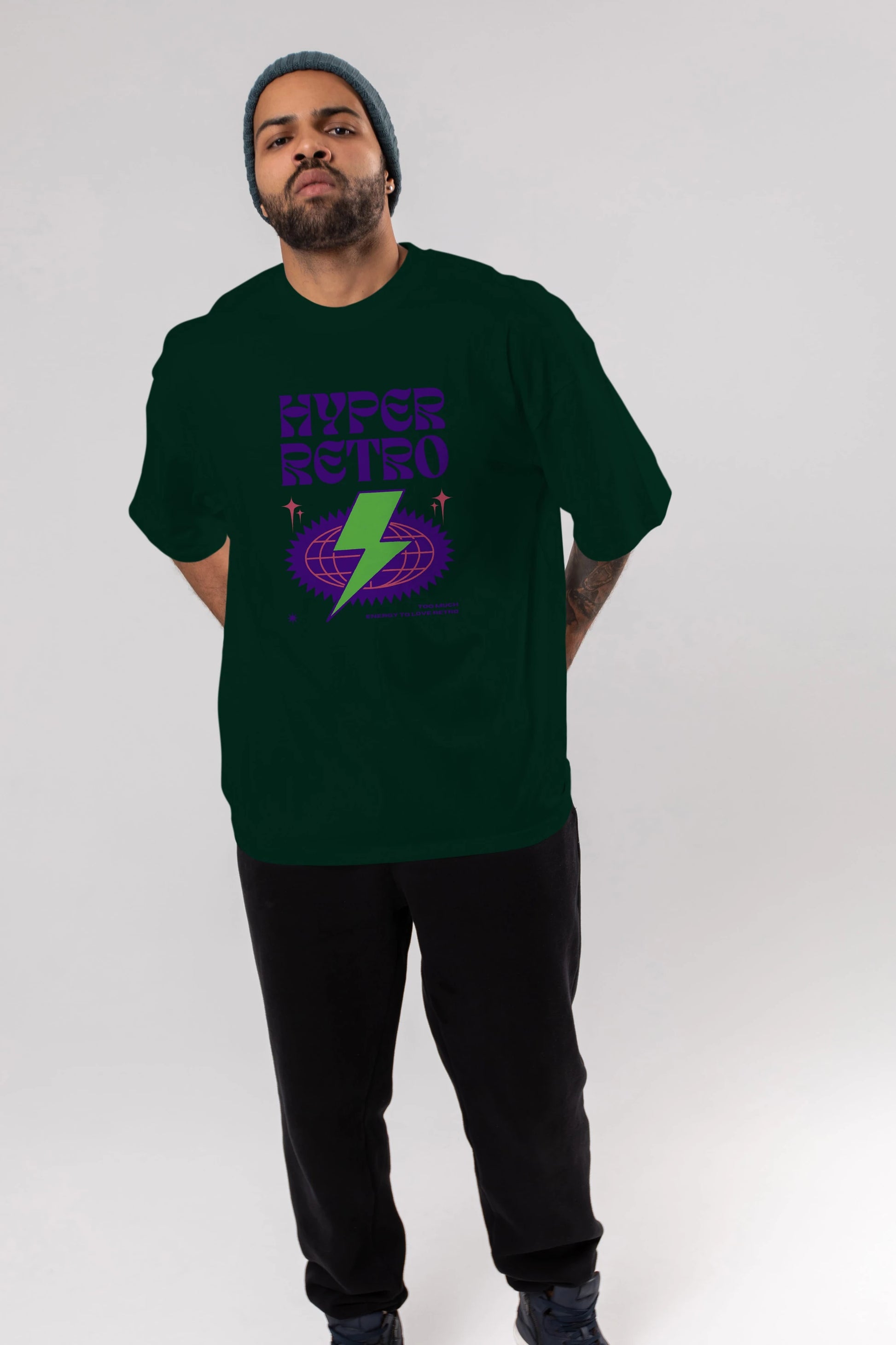 Hyper Retro Yazılı Ön Baskılı Oversize t-shirt Erkek Kadın Unisex