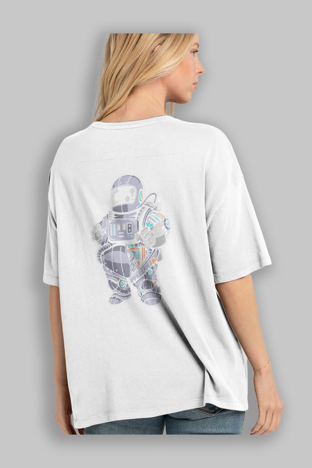 Fat Astronaut Robot Arka Baskılı Oversize t-shirt Erkek Kadın Unisex
