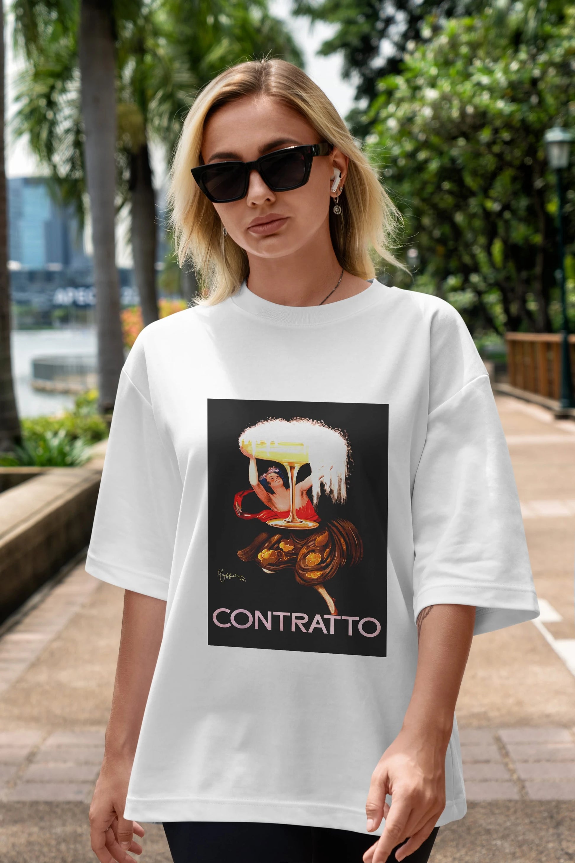 Contratto Ön Baskılı Oversize t-shirt Erkek Kadın Unisex %100 Pamuk Bisiklet Yaka tişort