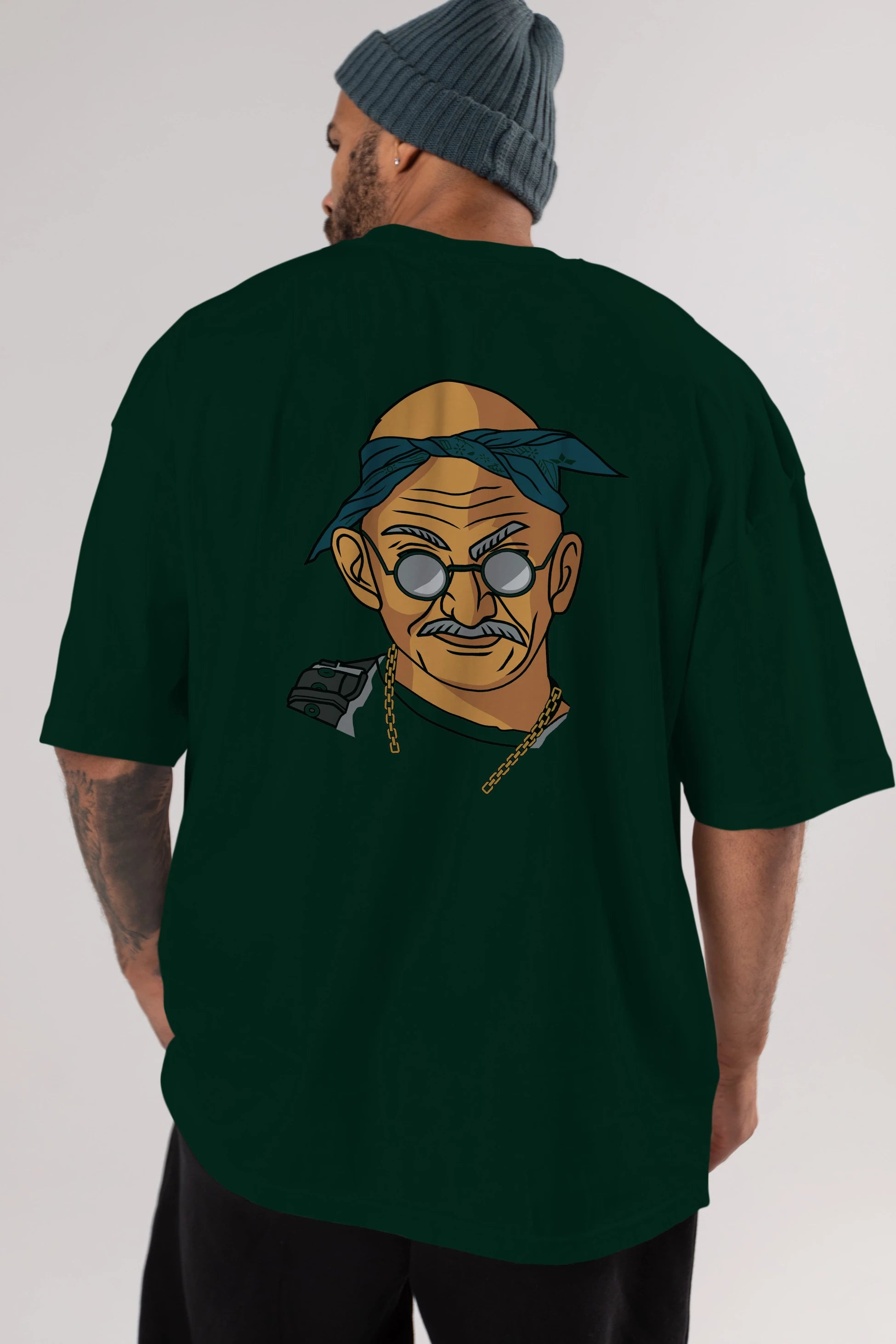 Tupac Gandhi Arka Baskılı Oversize t-shirt Erkek Kadın Unisex %100 Pamuk tişort