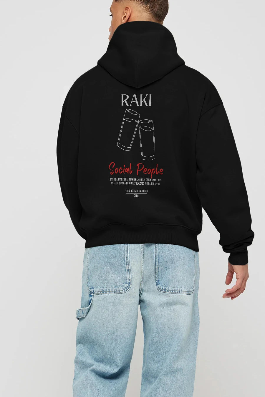 Rakı Kokteyl Arka Baskılı Hoodie Oversize Kapüşonlu Sweatshirt Erkek Kadın