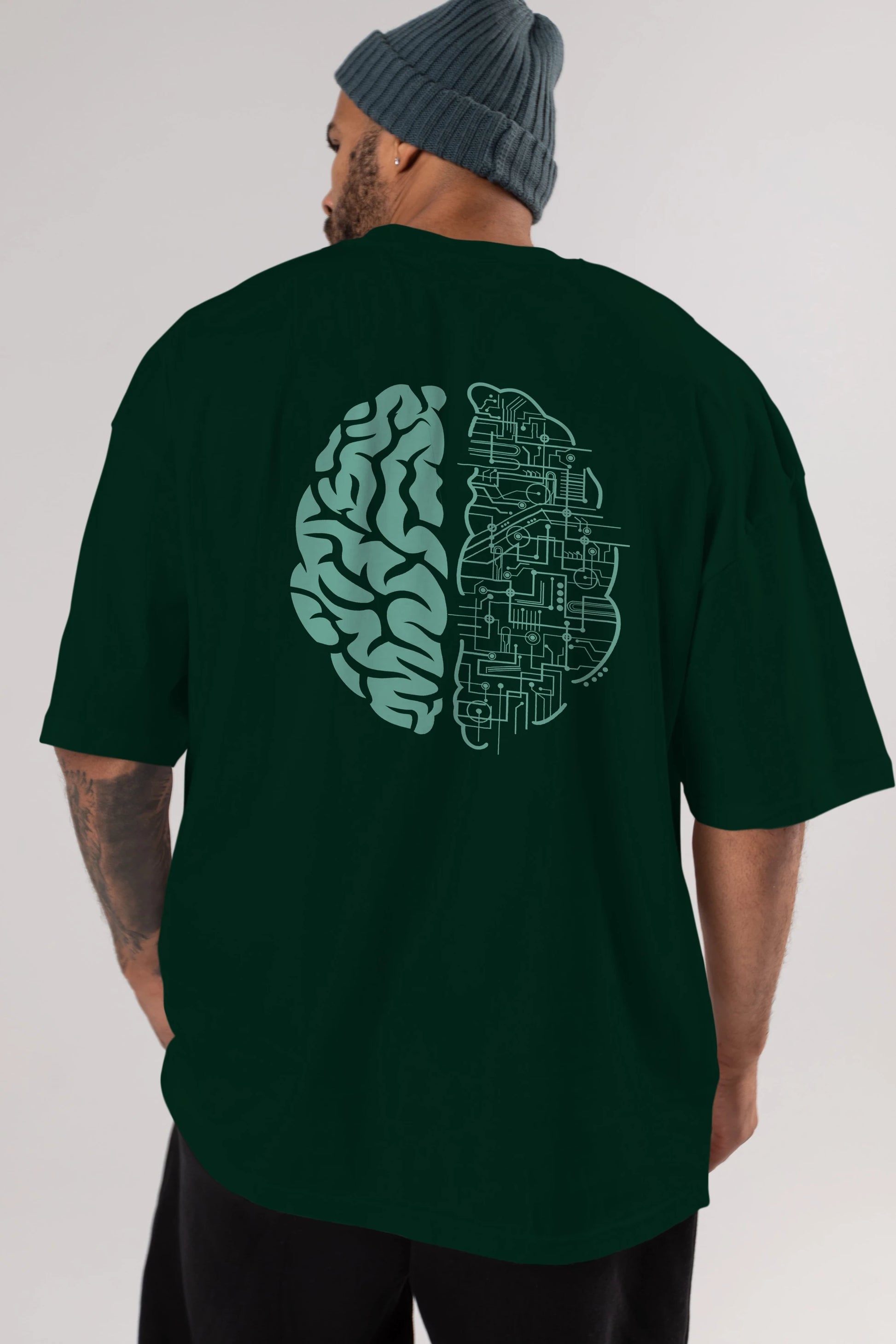 Electric Brain Arka Baskılı Oversize t-shirt %100 pamuk Erkek Kadın Unisex